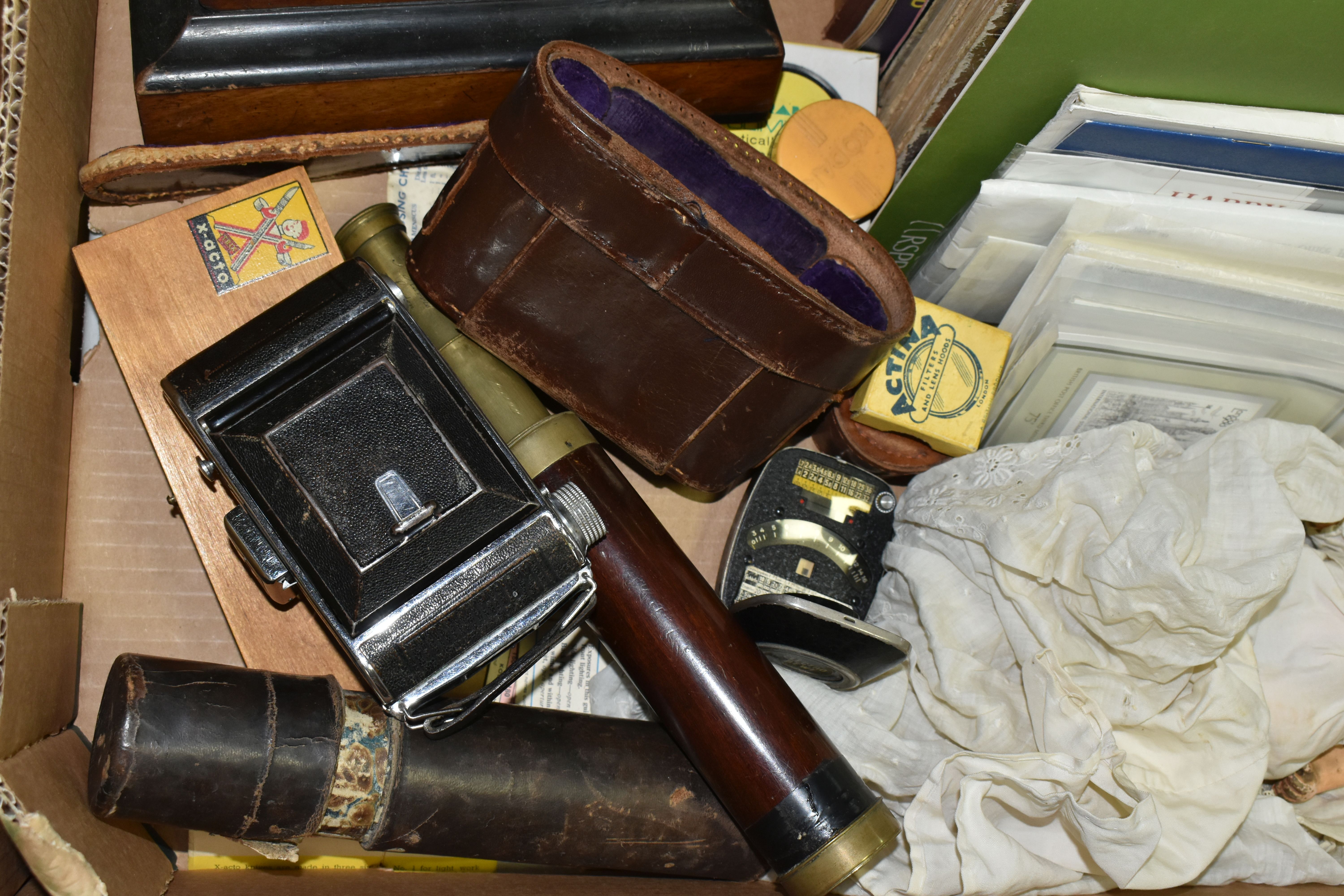 A BOX OF BOOKS, DOLL, CLOCK, TELESCOPE AND SUNDRY ITEMS, to include a cased 19th century - Image 3 of 8