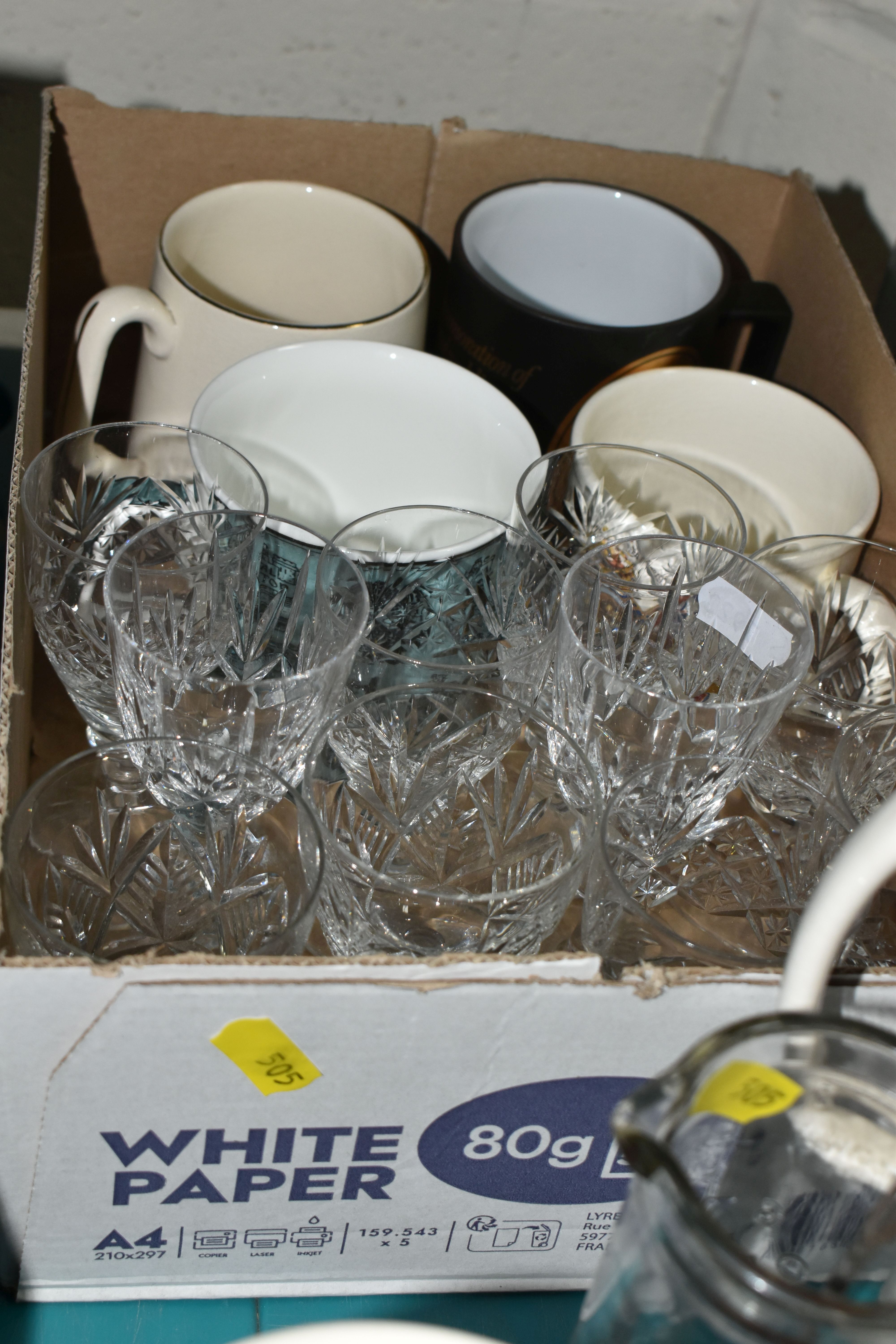 FOUR BOXES AND LOOSE CERAMICS AND GLASSWARE, to include a boxed Wedgwood for Russell Hobbs coffee - Image 9 of 9