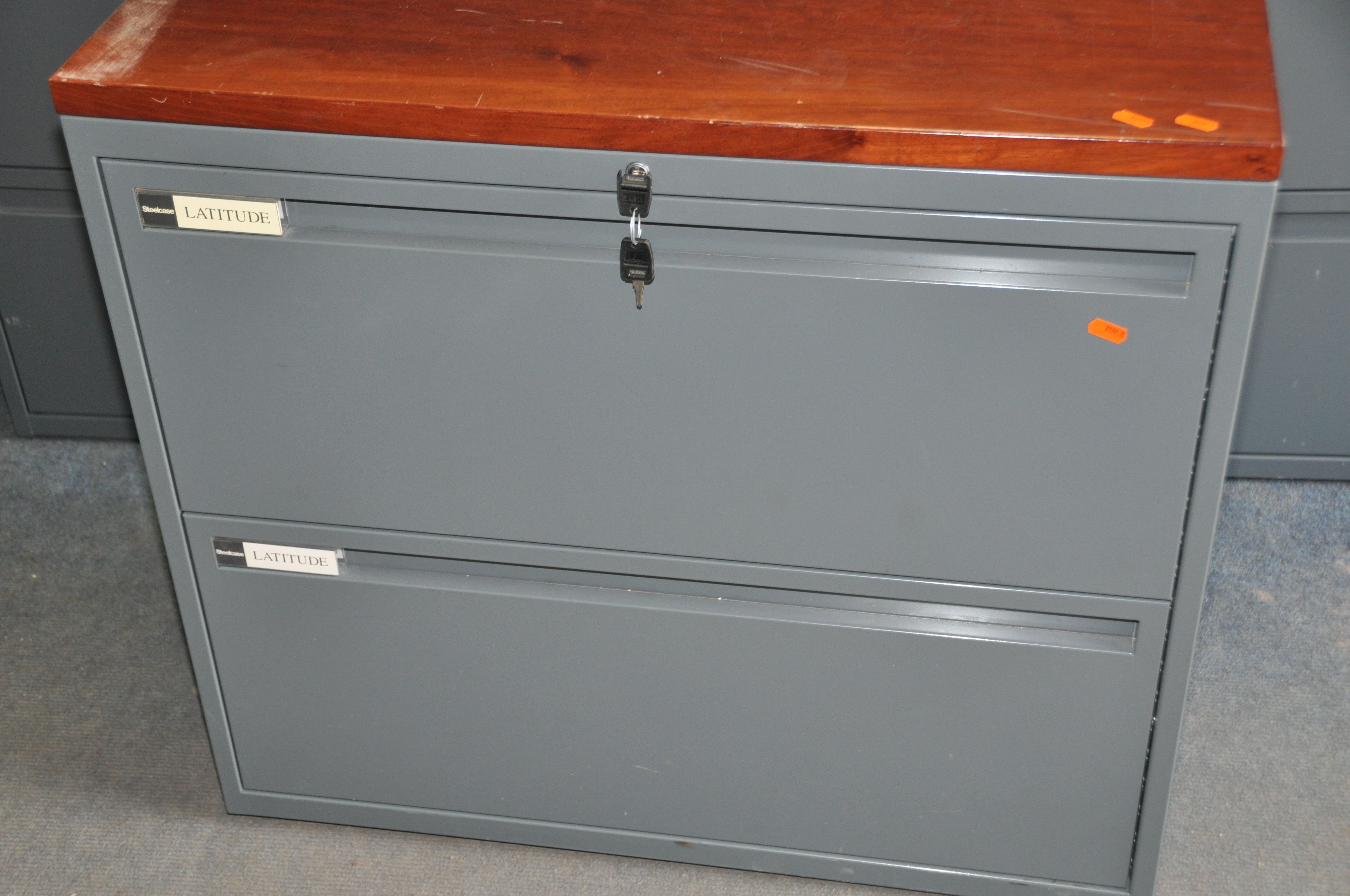 THREE 'STEELCASE LATTITUDE' METAL OFFICE FILE DRAWERS with two drawers to each, a Cherrywood - Image 2 of 7