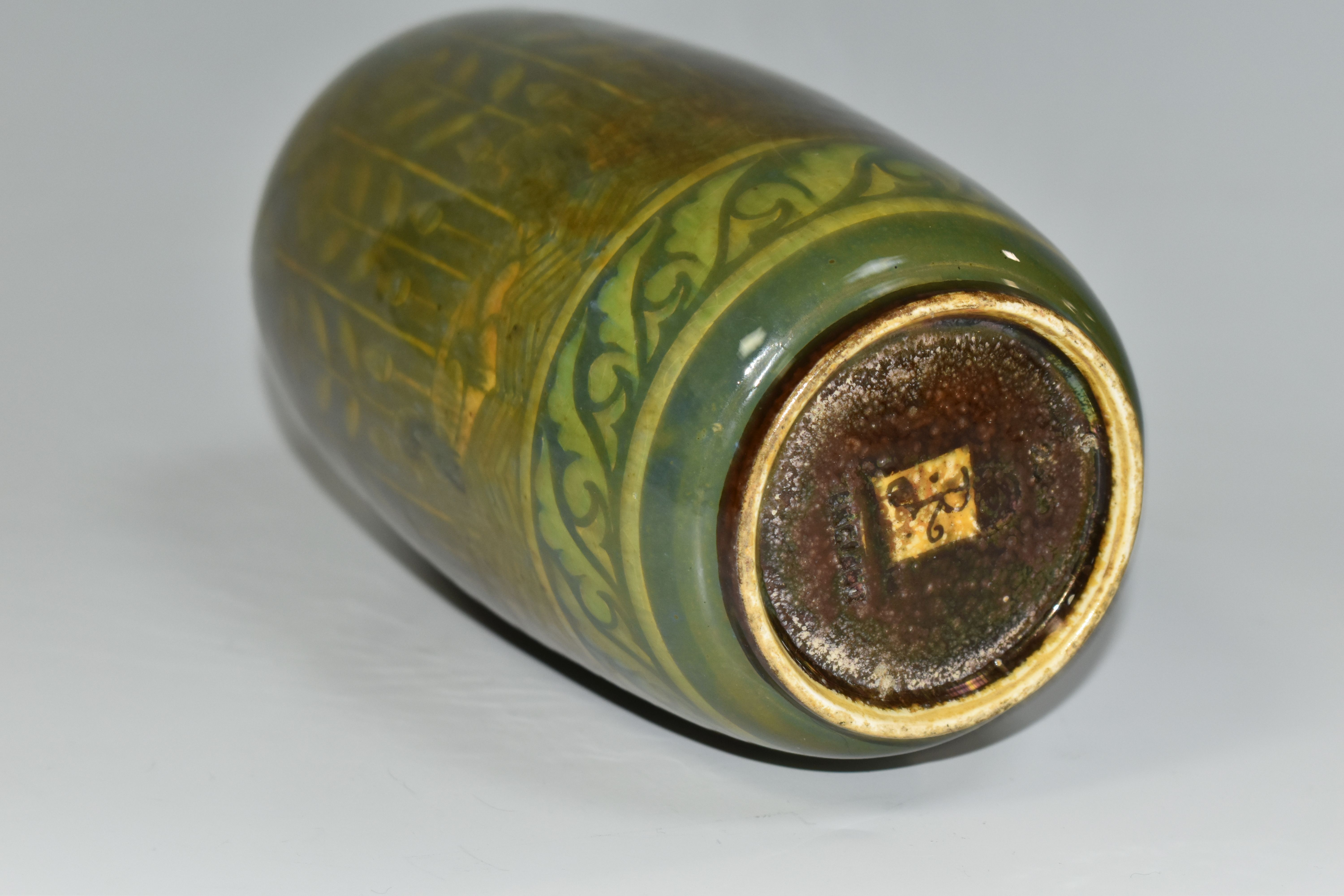 A PILKINGTON'S VASE, decorated with yellow stylized reeds and ducks on a mottled green ground, - Image 6 of 7