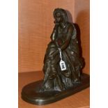 A BRONZED RESIN SCULPTURE OF SAPPHO, AFTER SCHOENEWERK, cast on an oval base, height 32cm x length