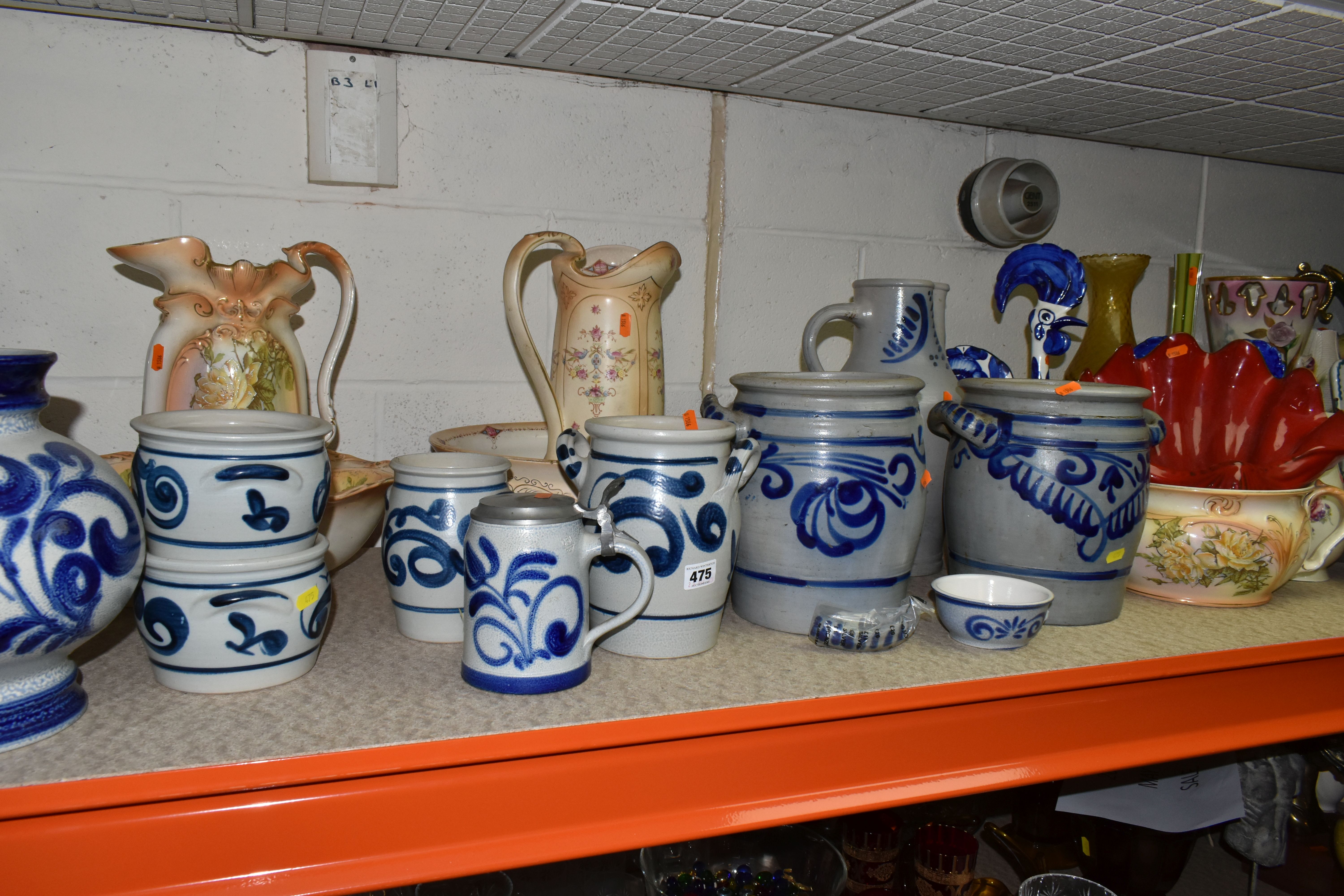 A QUANTITY OF VASES, PLANTERS AND OTHER LARGE CERAMICS AND GLASS WARE, to include mid twentieth