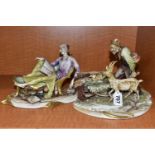 TWO ITALIAN A. BORSATO PORCELAIN FIGURINES OF MEN IN THE CAPODIMONTE STYLE, one as a farmer