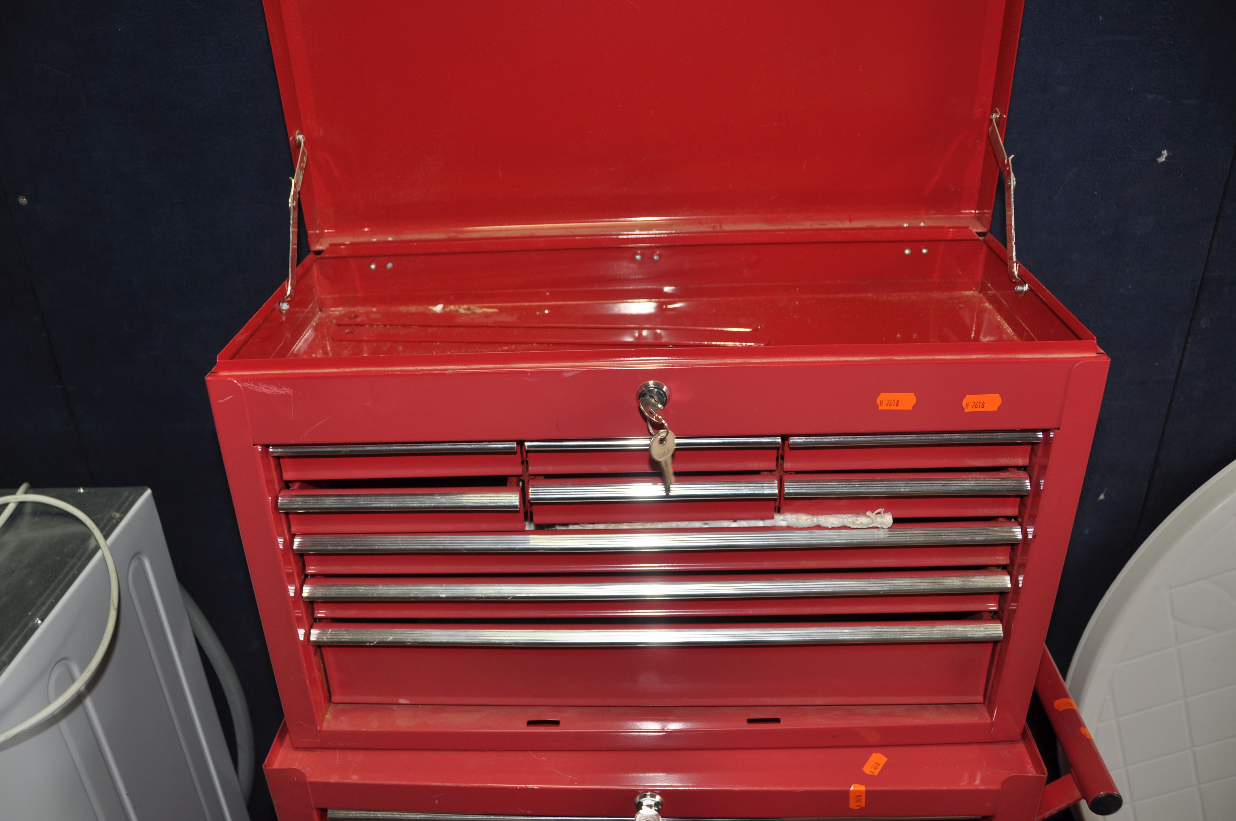 A TWO PIECE MECHANICS TOOLCHEST width 68cm total height 113cm with two pairs of keys - Image 2 of 3