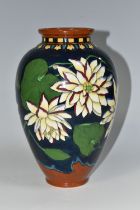 A WILEMAN & CO FOLEY INTARSIO 'WATER LILY' PATTERN VASE, model 3022, decorated with pale yellow
