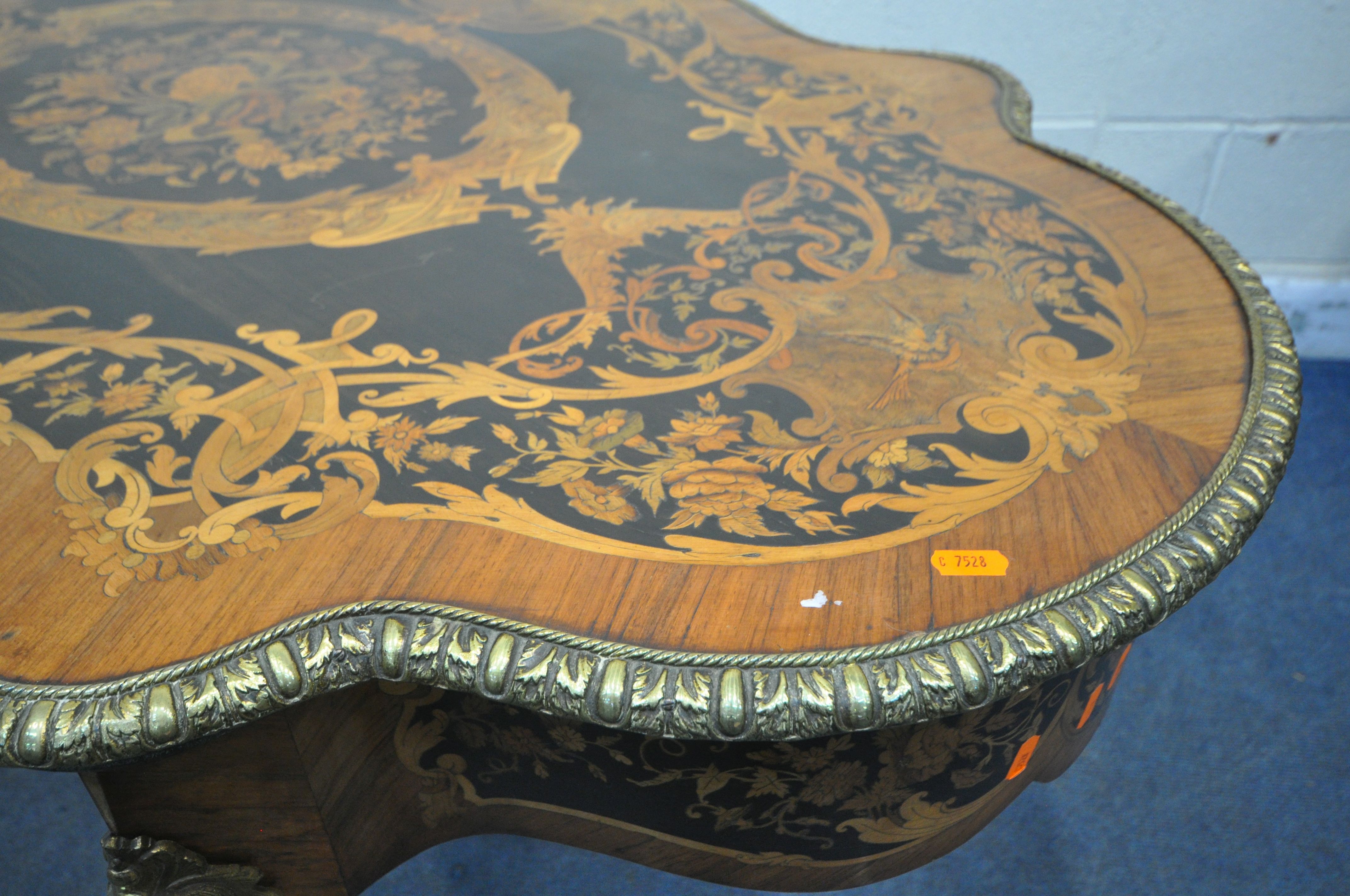 A LOUIS XVI STYLE KINGWOOD, EBONY AND MARQUETRY INLAID CENTRE TABLE, late 19th century, the and - Image 4 of 9