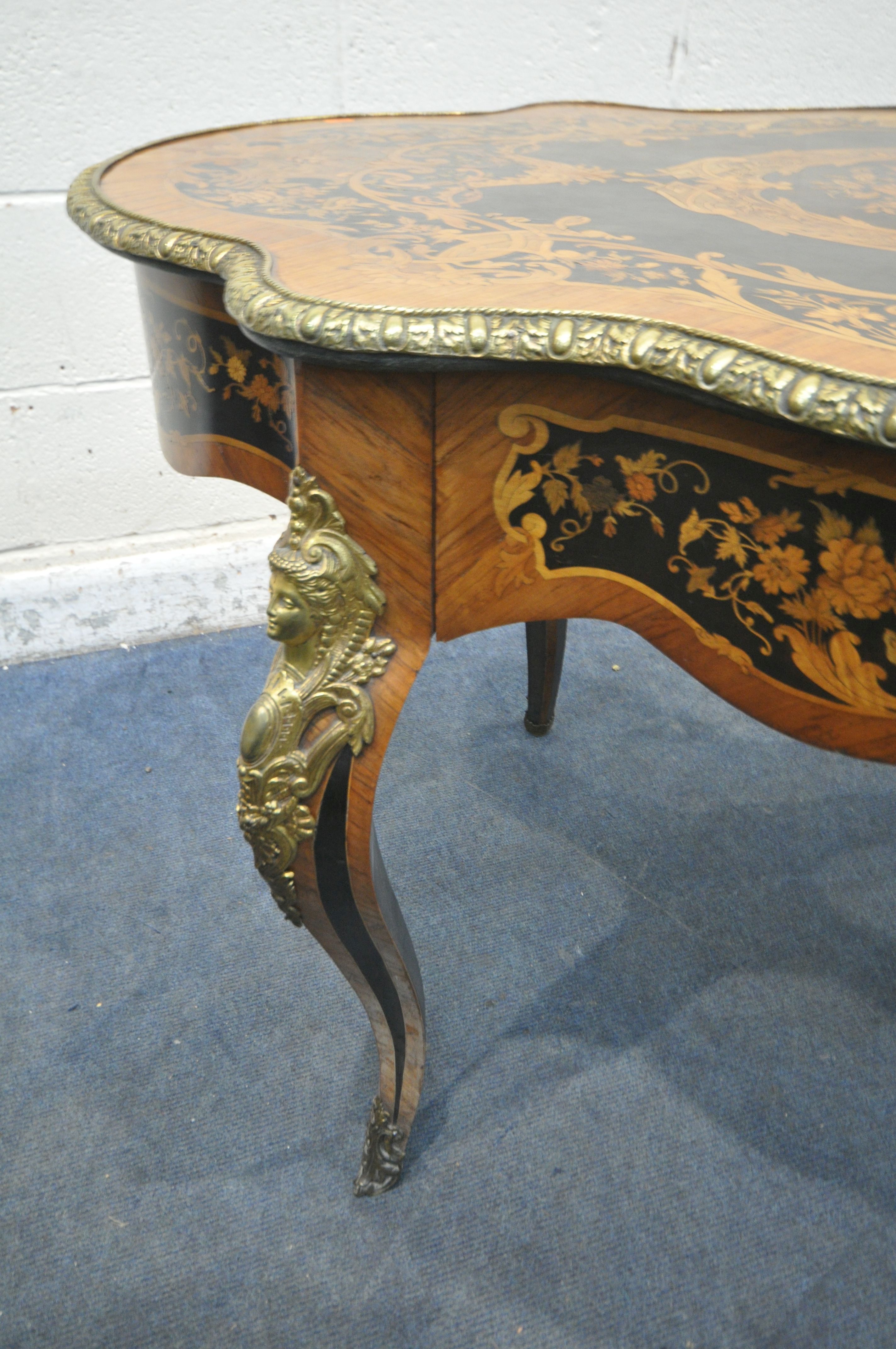 A LOUIS XVI STYLE KINGWOOD, EBONY AND MARQUETRY INLAID CENTRE TABLE, late 19th century, the and - Image 6 of 9