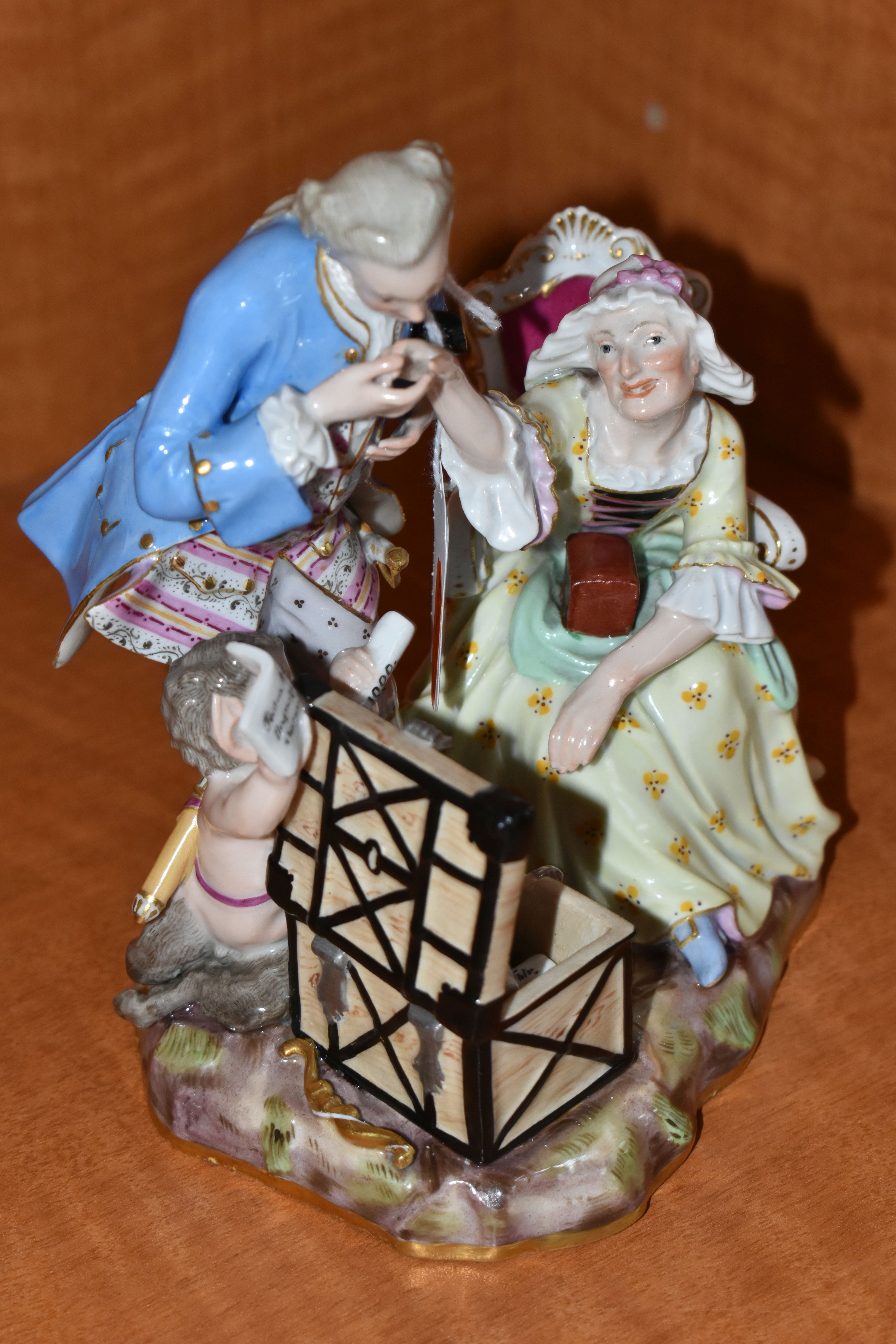 A LATE 19TH CENTURY MEISSEN SATIRICAL PORCELAIN FIGURE GROUP OF AN OLD LADY AND HER YOUNG LOVER - Image 4 of 8