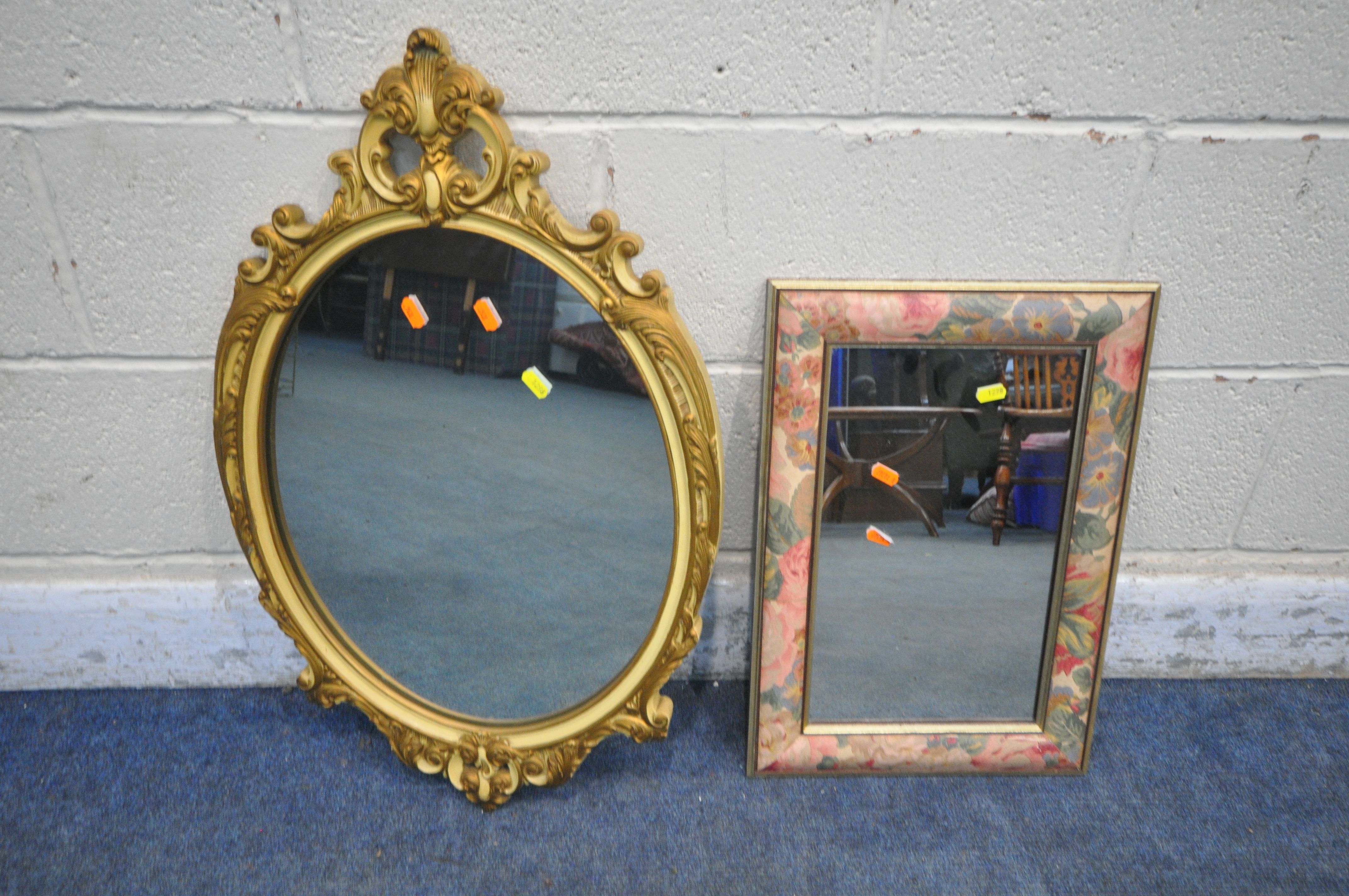 A MODERN FRENCH CREAM AND GILT WALL MIRROR, along with a gilt framed mirror and another mirror (3) - Image 2 of 3