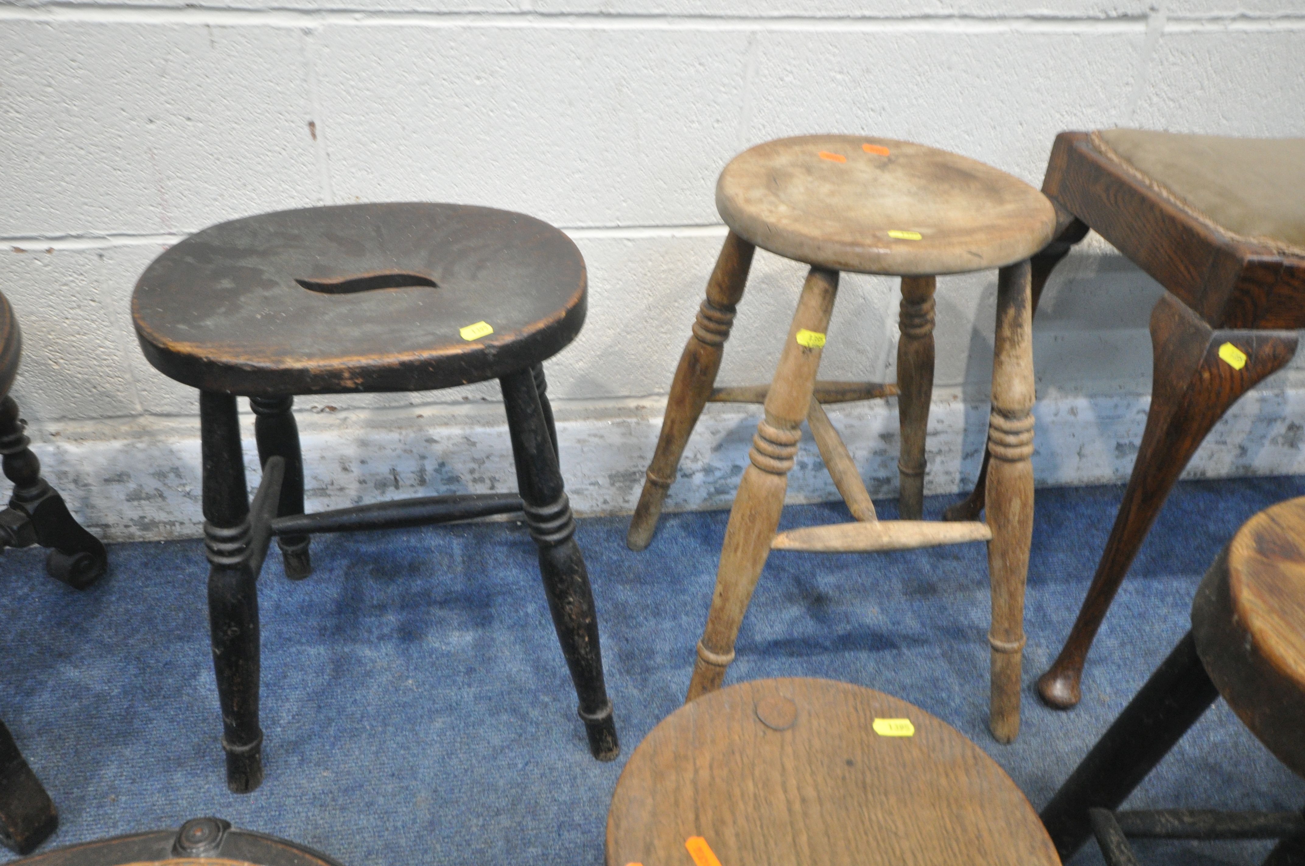 A SELECTION OF STOOLS, of various ages and styles, to include a circular and oval bergère stool, - Image 3 of 5