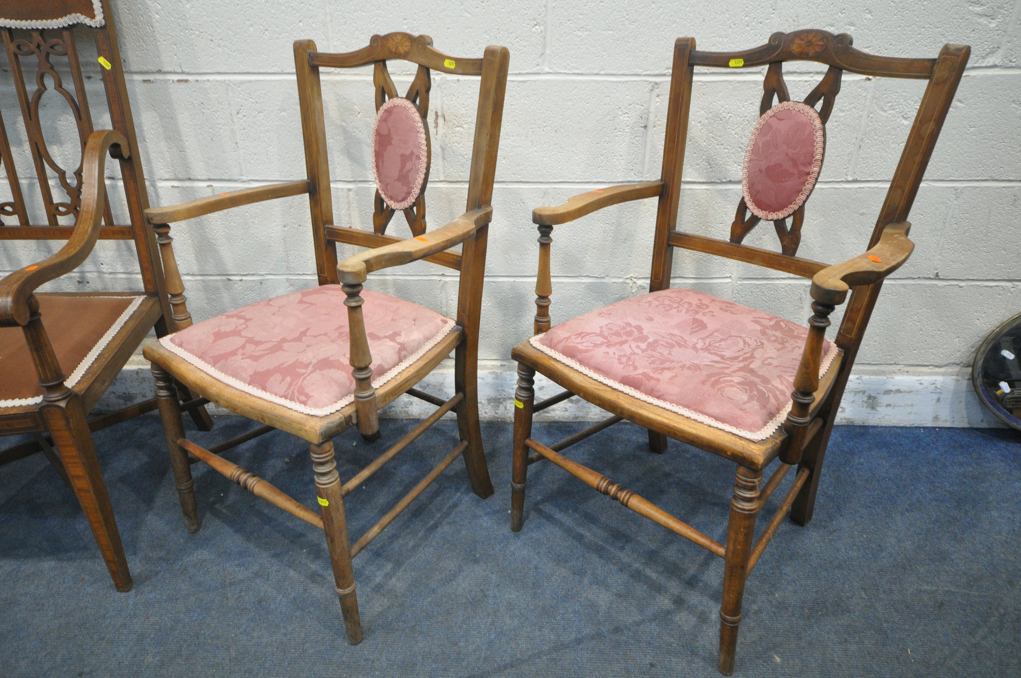 FOUR VARIOUS EDWARDIAN ELBOW CHAIRS, to include a pair of chairs (condition report: all marks and - Image 5 of 5