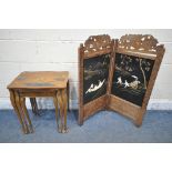 A CHINOISERIE WALNUT NEST OF THREE TABLES, largest table width 49cm x depth 36cm x height 55cm,