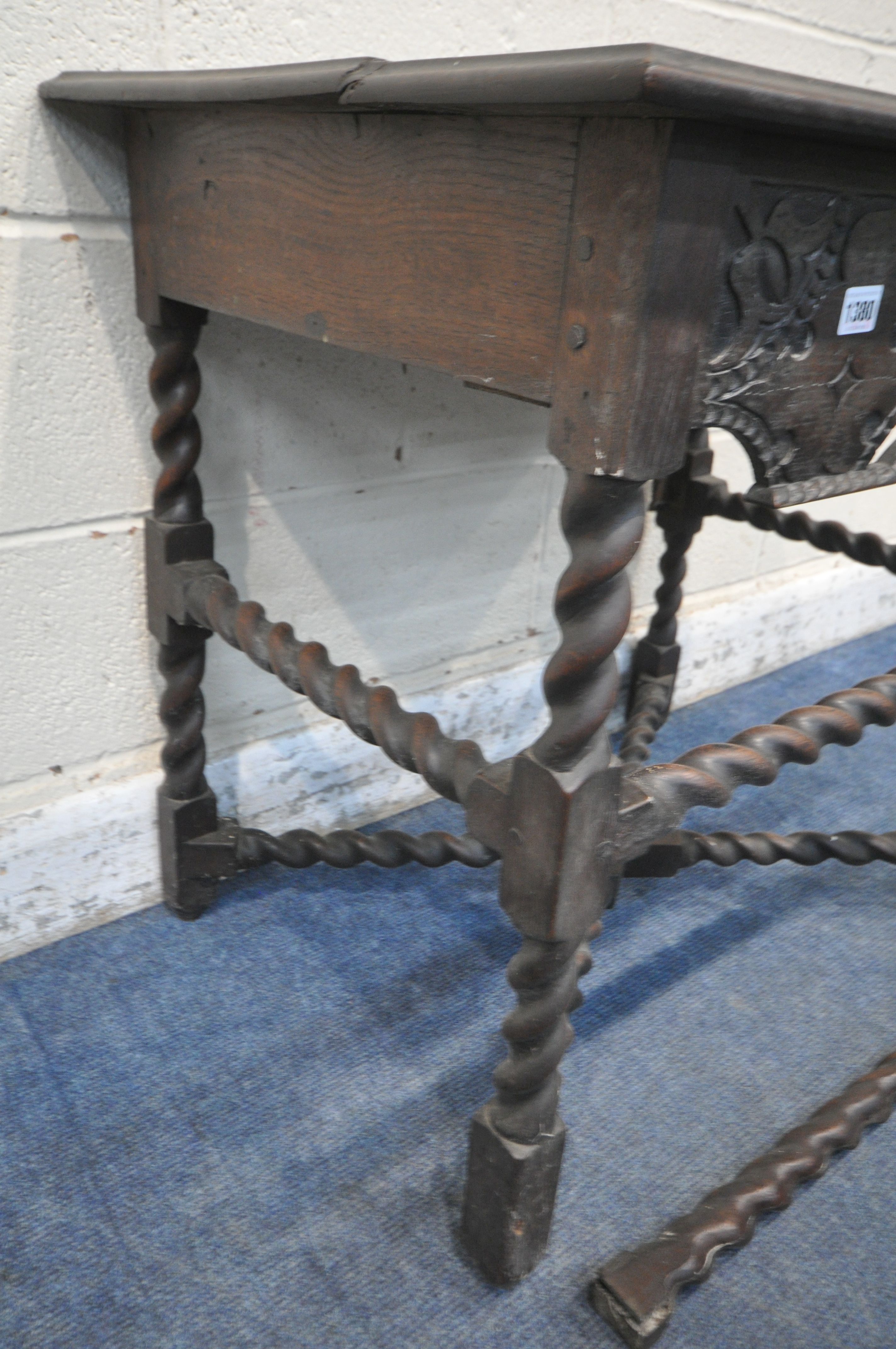 AN 18TH CENTURY CARVED OAK SIDE TABLE, the top edges with a rope edge, above a single frieze drawer, - Image 4 of 6