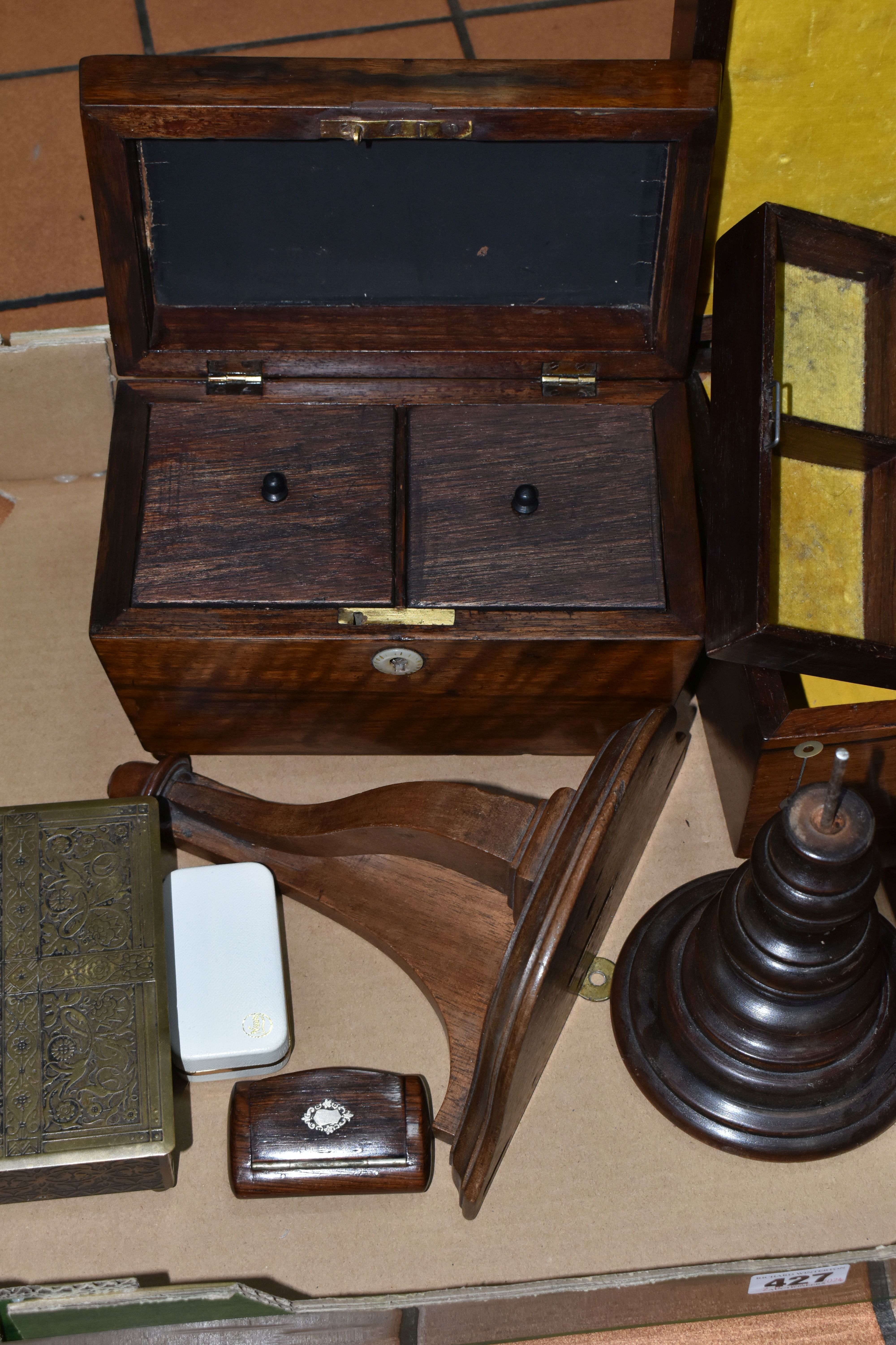 ONE BOX OF WOODEN BOXES, A REGENCY PERIOD TEA CADDY IN SARCOPHOGUS STYLE, AND SEWING BOXES, ETC, - Image 7 of 14