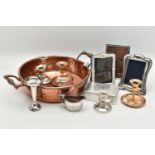 SILVER ITEMS AND A COPPER BOWL, to include a silver cigarette box, engine turned pattern with vacant