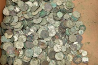A CARDBOARD BOX CONTAINING OVER 7000 grams of mixed .500 silver coins (condition report: require