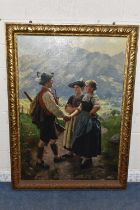 EMIL RAU (GERMAN 1858-1937) The Encounter, an alpine scene, oil on relined canvas, signed and
