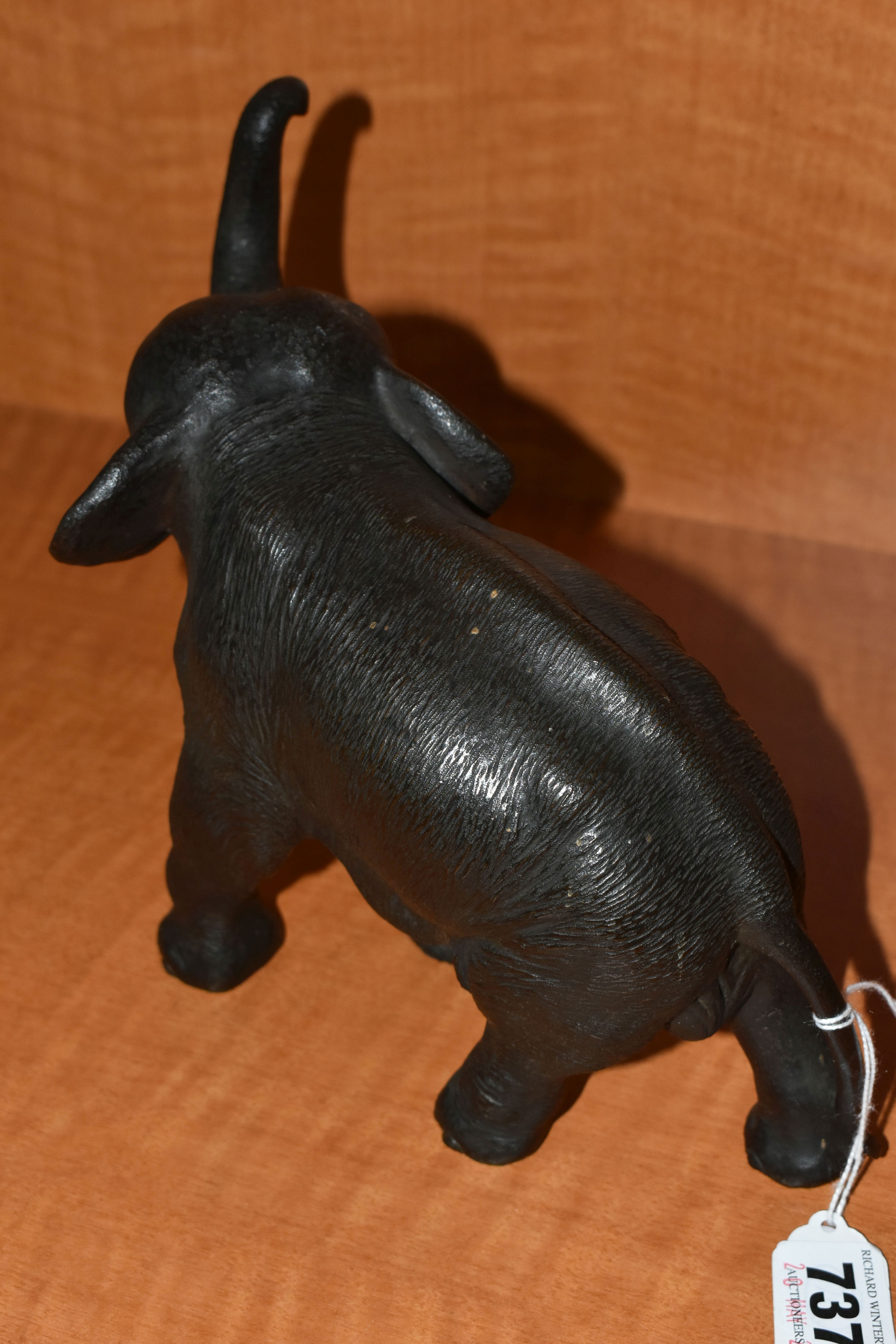 A LATE 19TH CENTURY MEIJI PERIOD JAPANESE BRONZE FIGURE OF AN ELEPHANT WITH TRUNK RAISED, remnants - Image 4 of 5