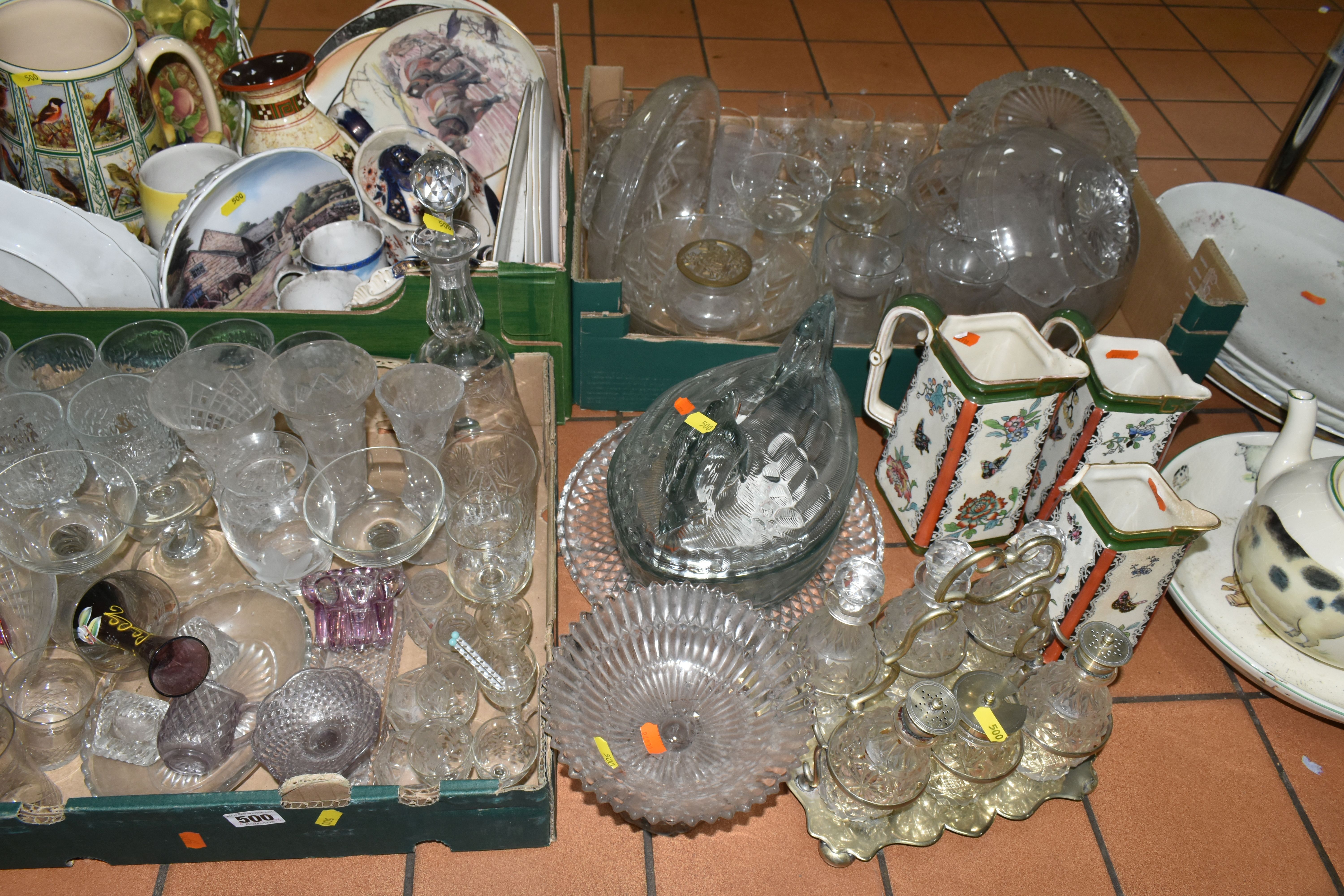 THREE BOXES OF GLASSWARE AND CERAMIC KITCHENWARE to include a variety of collectable plates from