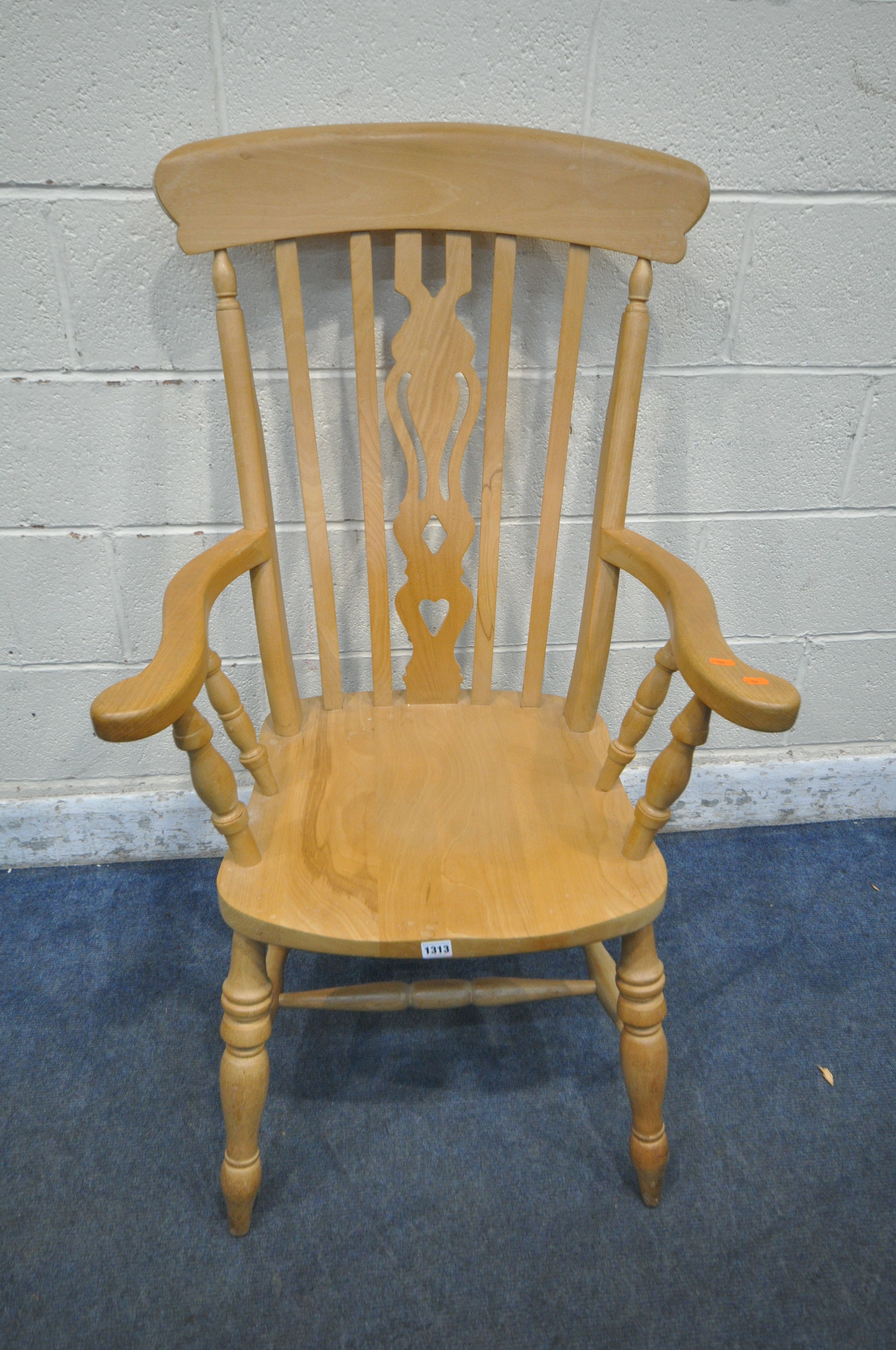 A MODERN BEECH WINDSOR ARMCHAIR (condition report: few water stains) - Image 2 of 2