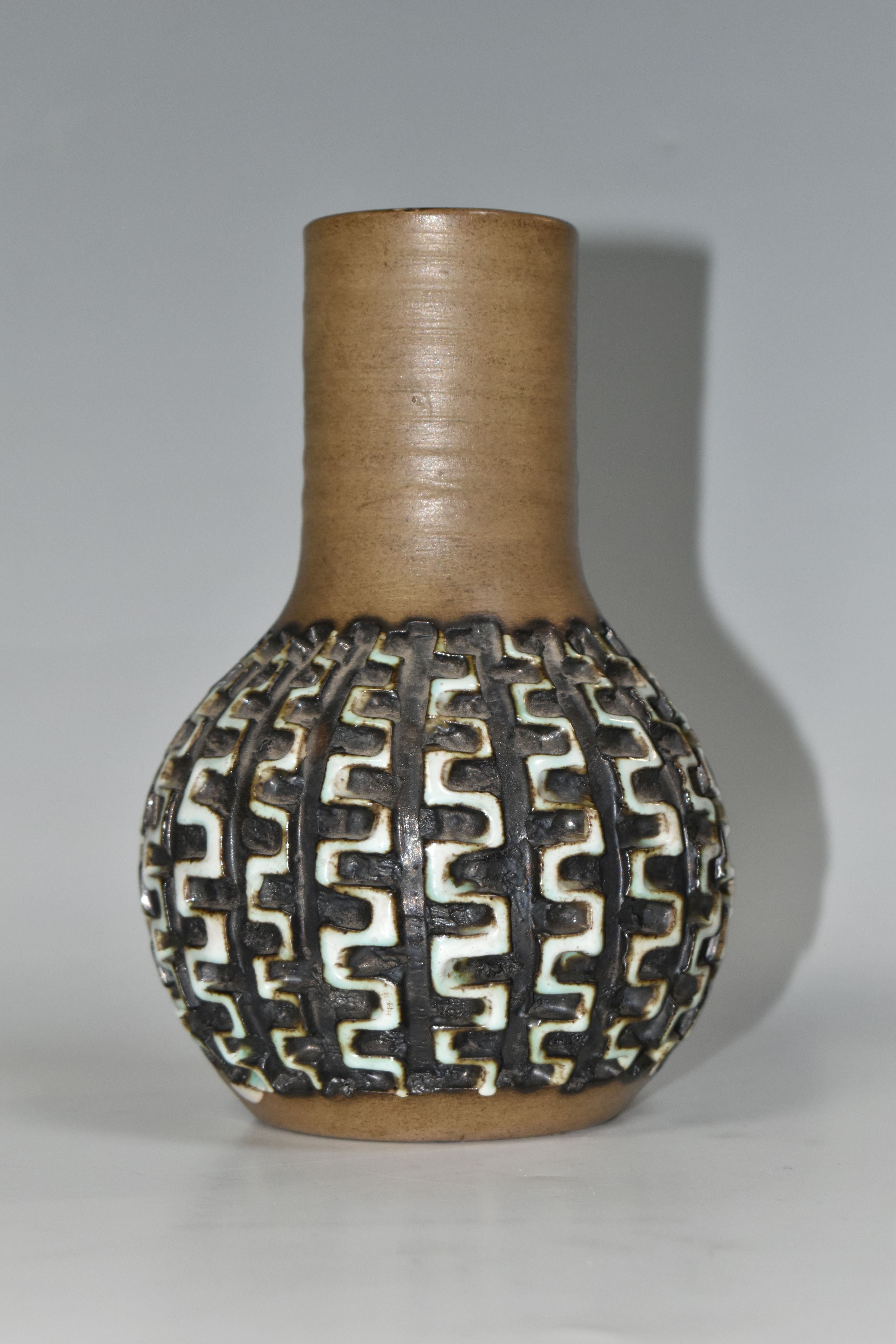 A GUY SYDENHAM FOR POOLE POTTERY 'ATLANTIS' RANGE VASE, an ovoid base with cylindrical neck, the - Image 2 of 5