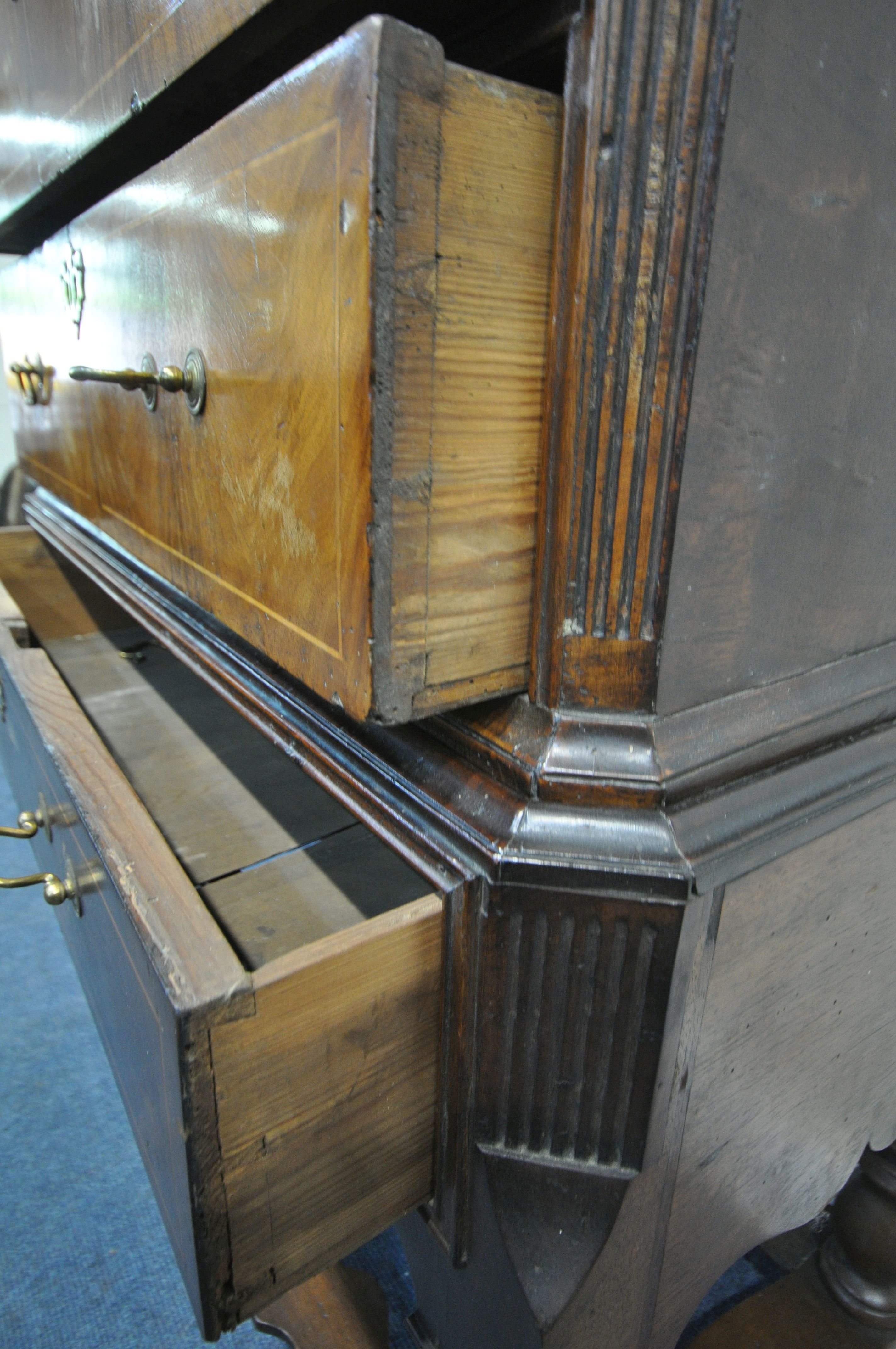 A WILLIAM AND MARY STYLE WALNUT AND BOX STRUNG CHEST ON STAND, fitted with an arrangement of eight - Image 7 of 8