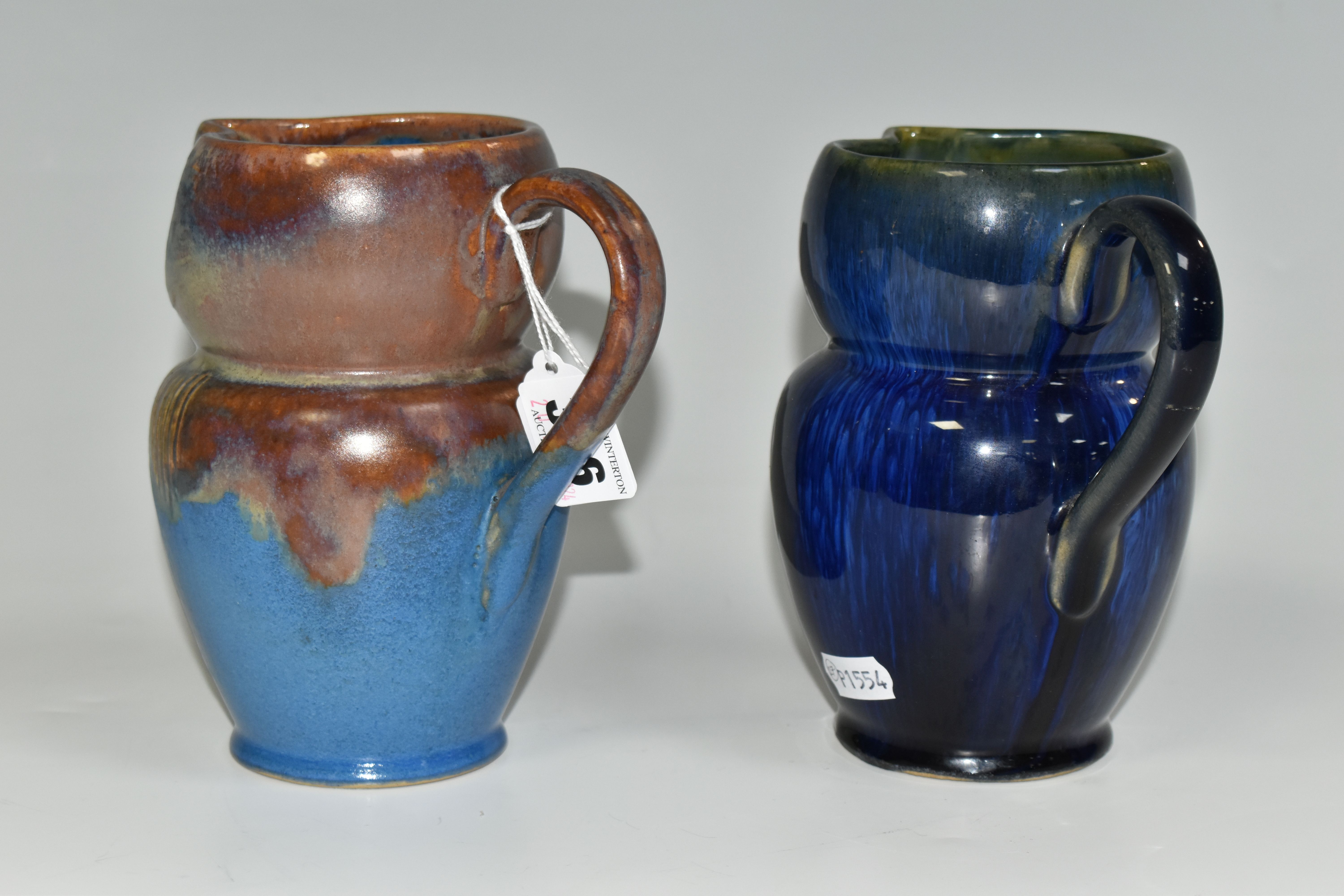 TWO BOURNE DENBY OWL JUGS, 1920s-1930s Danesby Ware, one with mid blue and brown glaze, the other - Image 3 of 6