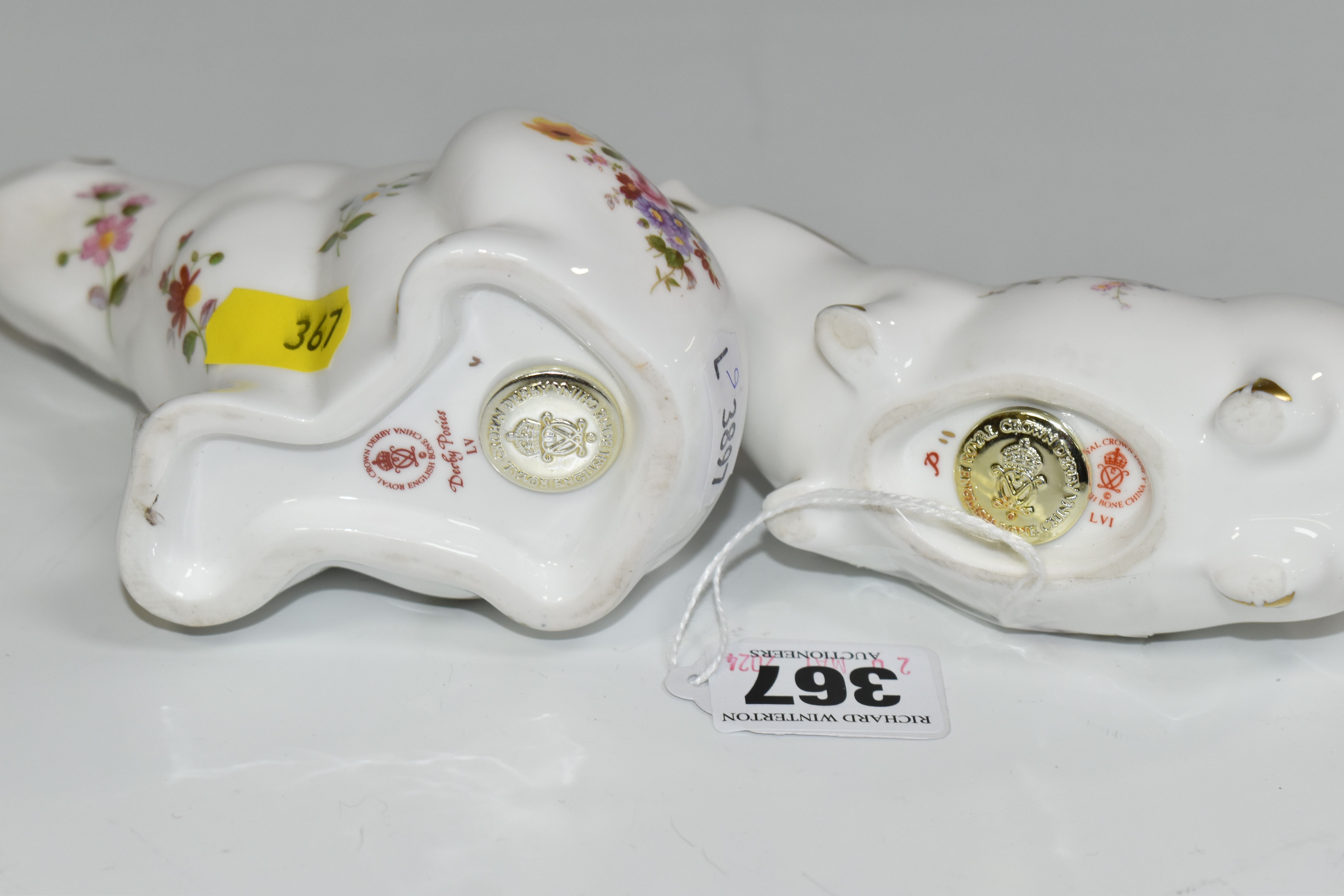 TWO ROYAL CROWN DERBY 'DERBY POSIES' PATTERN PAPERWEIGHTS, comprising a Derby Posies Polar Bear, - Image 4 of 4