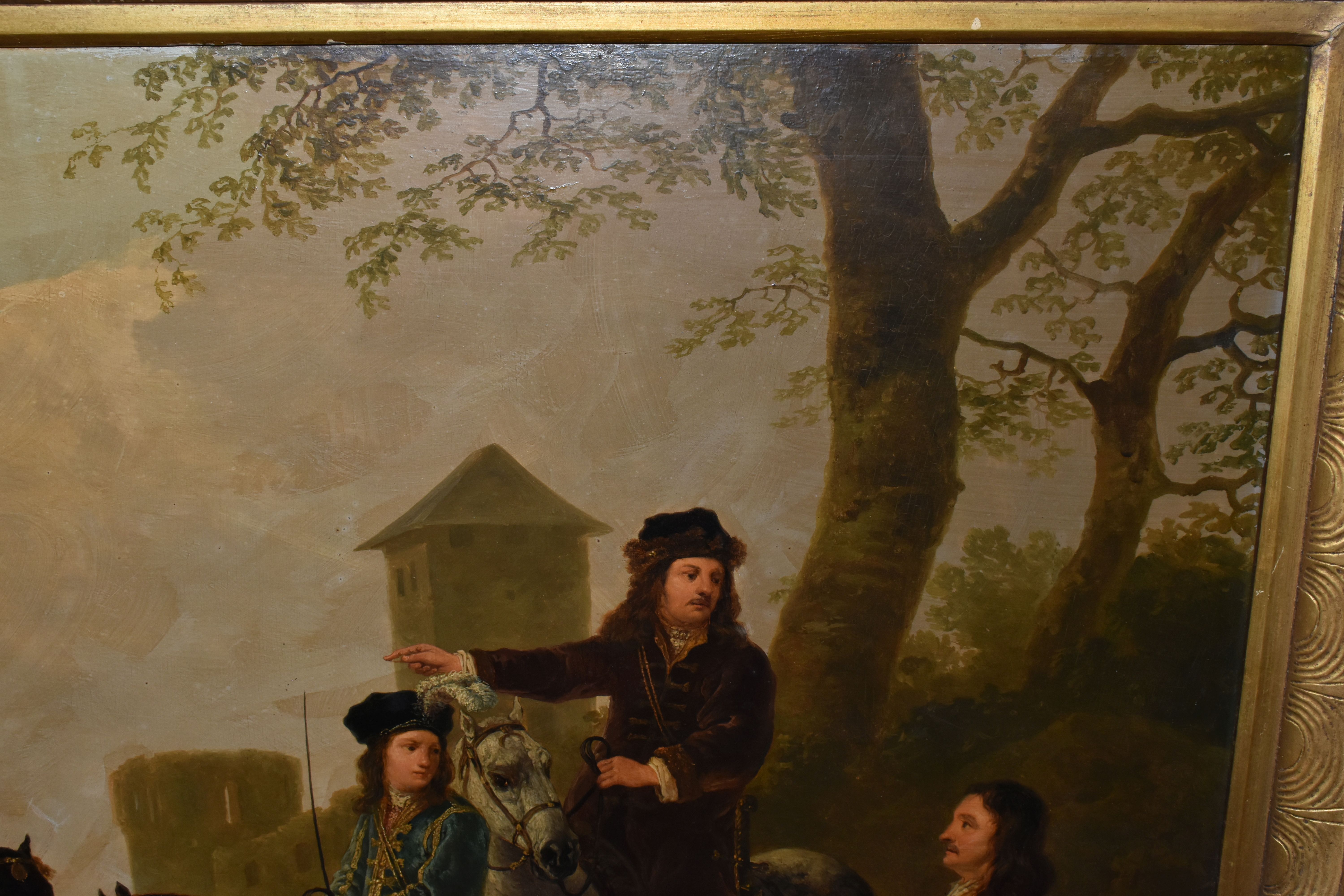 MANNER OF AELBERT CUYP 'LANDSCAPE WITH HUNTING PARTY', Dutch landscape with three men on - Image 5 of 8