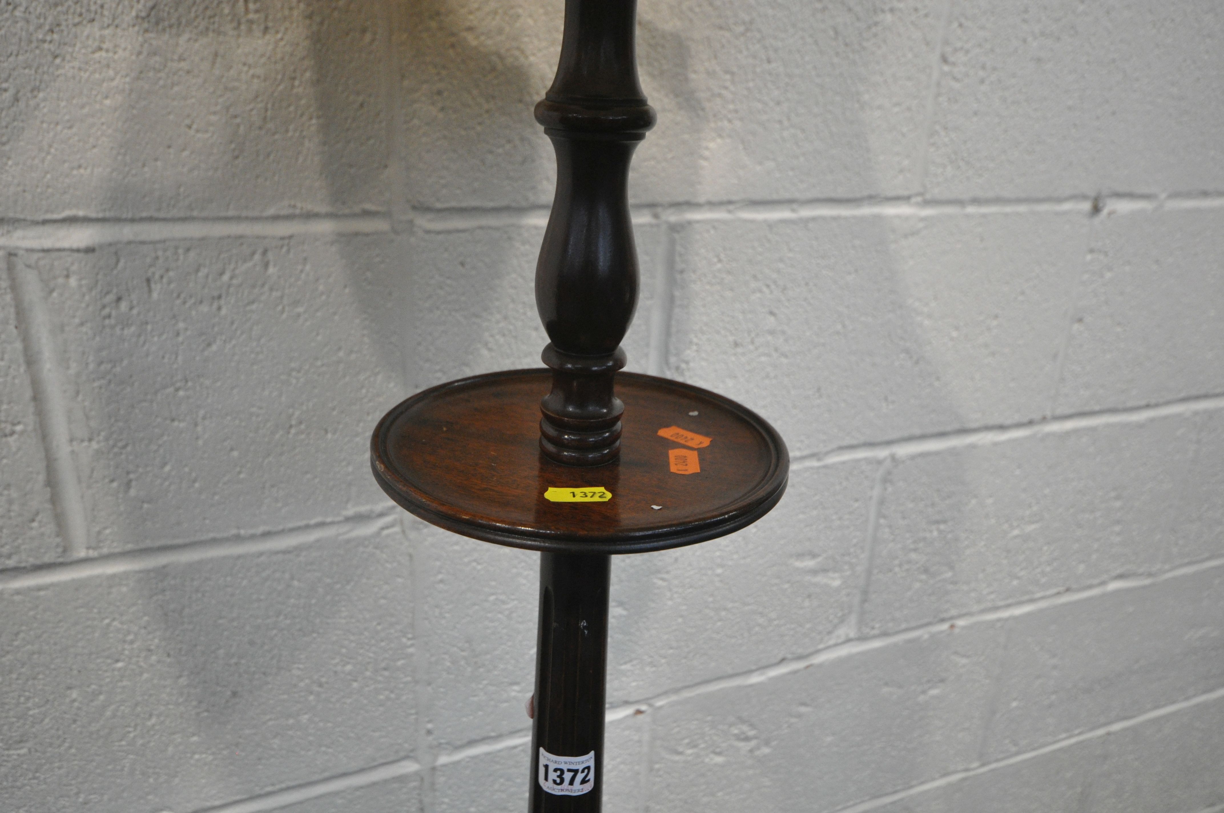 A 20TH CENTURY OAK STANDARD LAMP, with a small circular shelf, height to fitting 155cm, a mahogany - Image 3 of 6