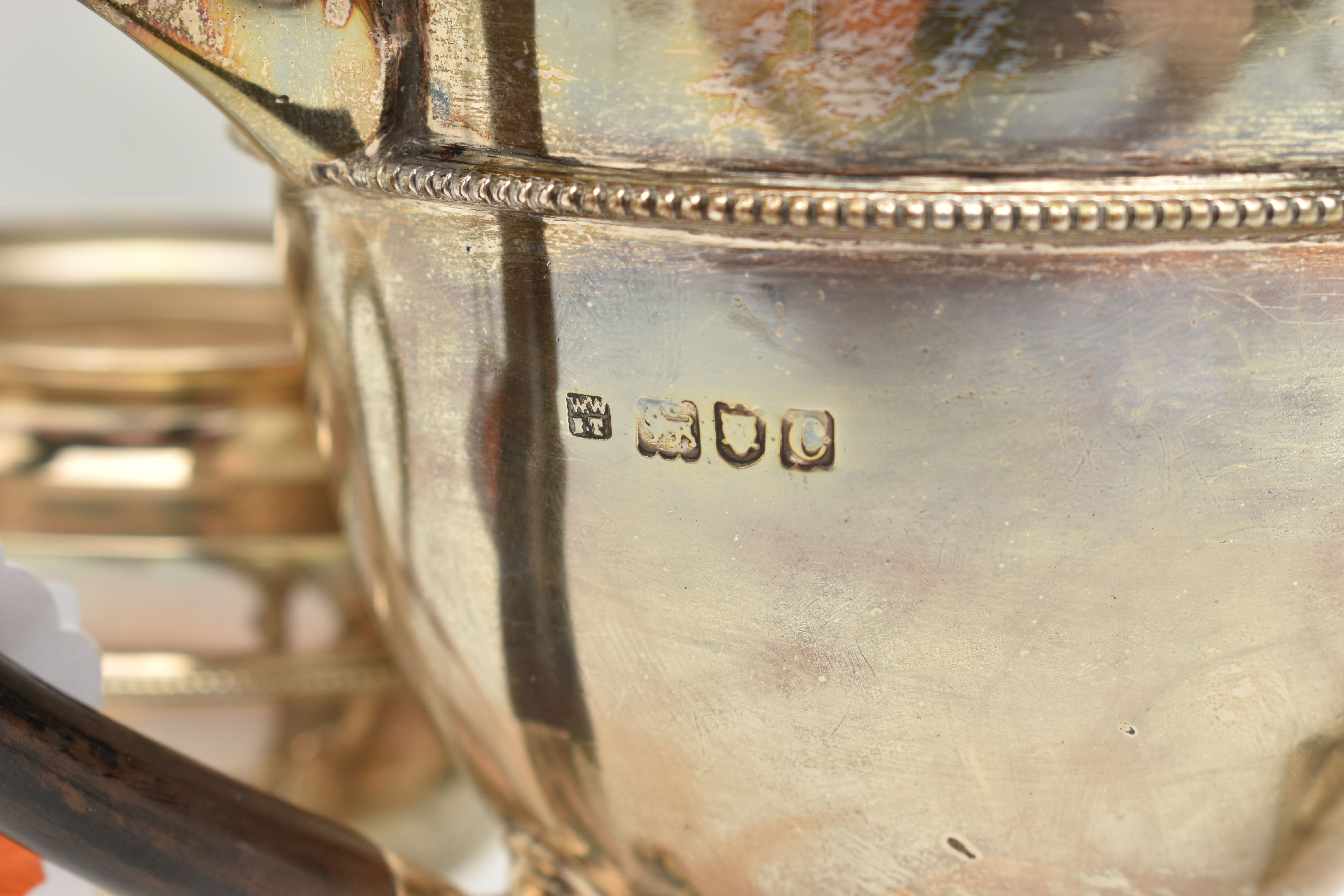 AN EARLY 20TH CENTURY SILVER THREE PIECE TEA SET, comprising of a teapot, sugar bowl and milk jug, - Image 6 of 6