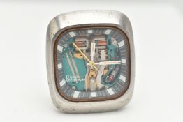 A BULOVA ACCUTRON WATCH HEAD, the square stainless steel head with movement visible from the