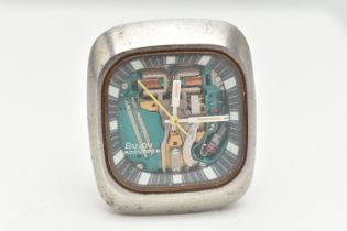 A BULOVA ACCUTRON WATCH HEAD, the square stainless steel head with movement visible from the