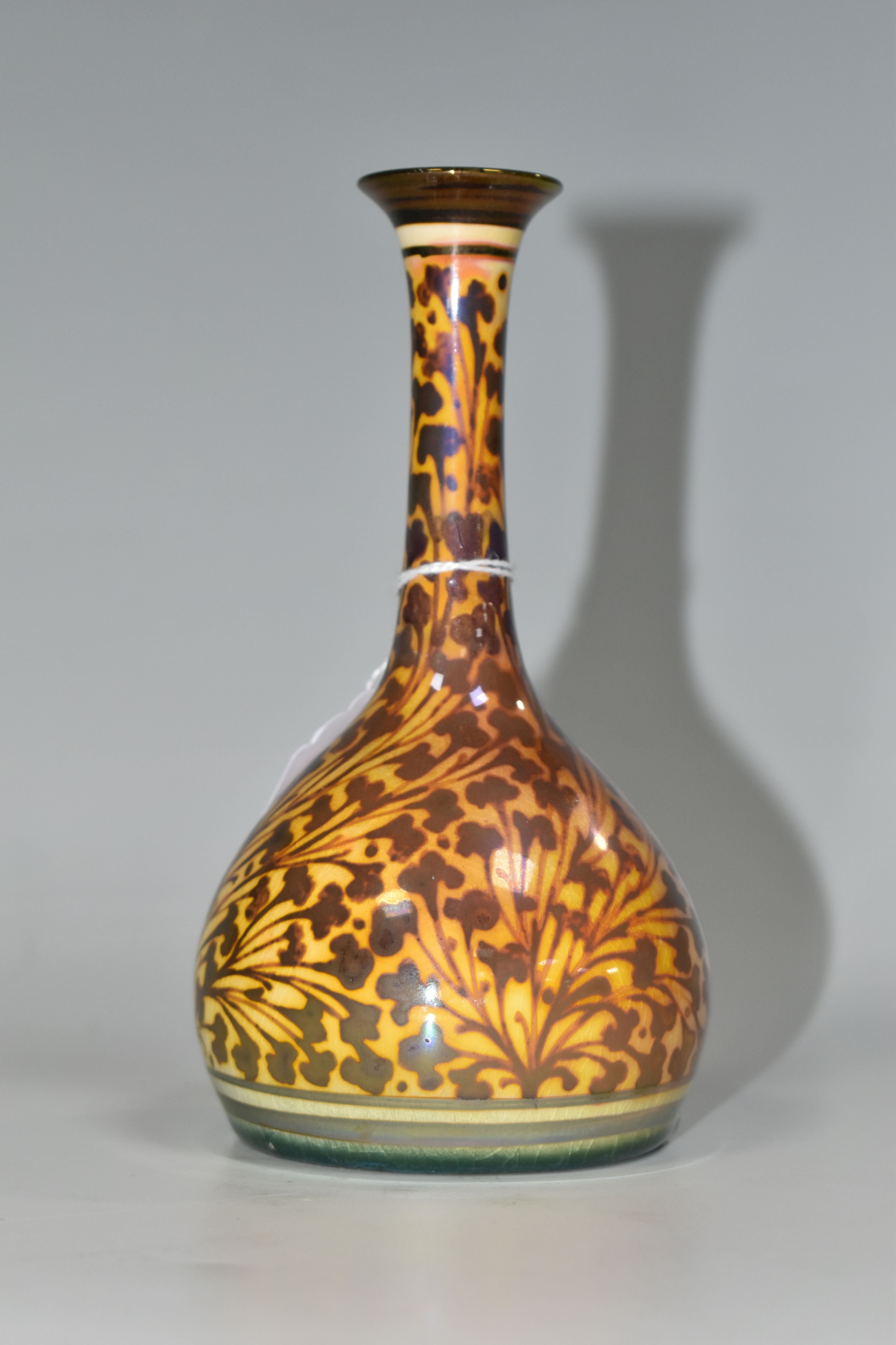 A PILKINGTON'S BUD VASE, with foliate decoration on a yellow ground, model no 2598, impressed P - Image 3 of 5