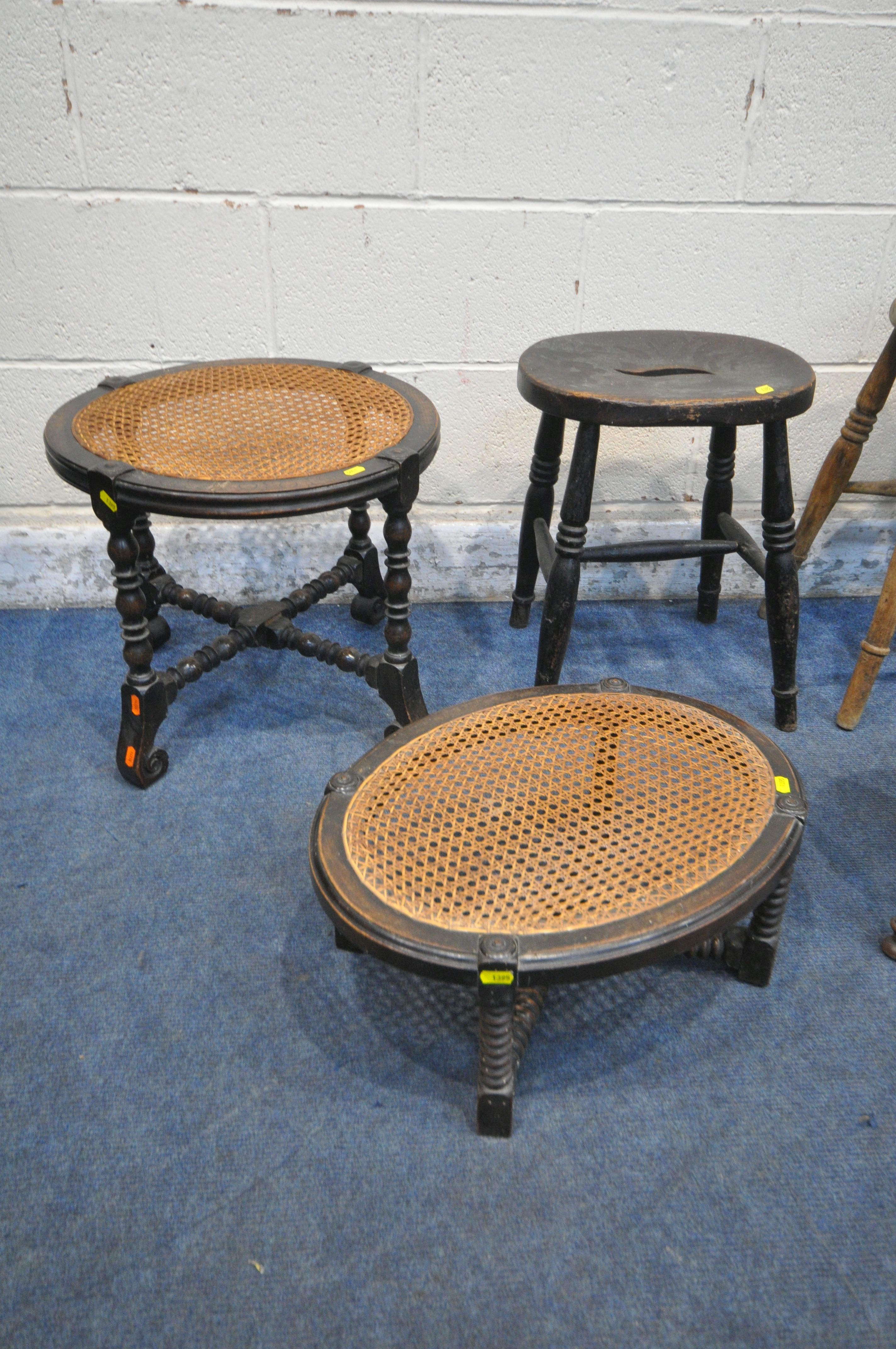 A SELECTION OF STOOLS, of various ages and styles, to include a circular and oval bergère stool, - Image 2 of 5