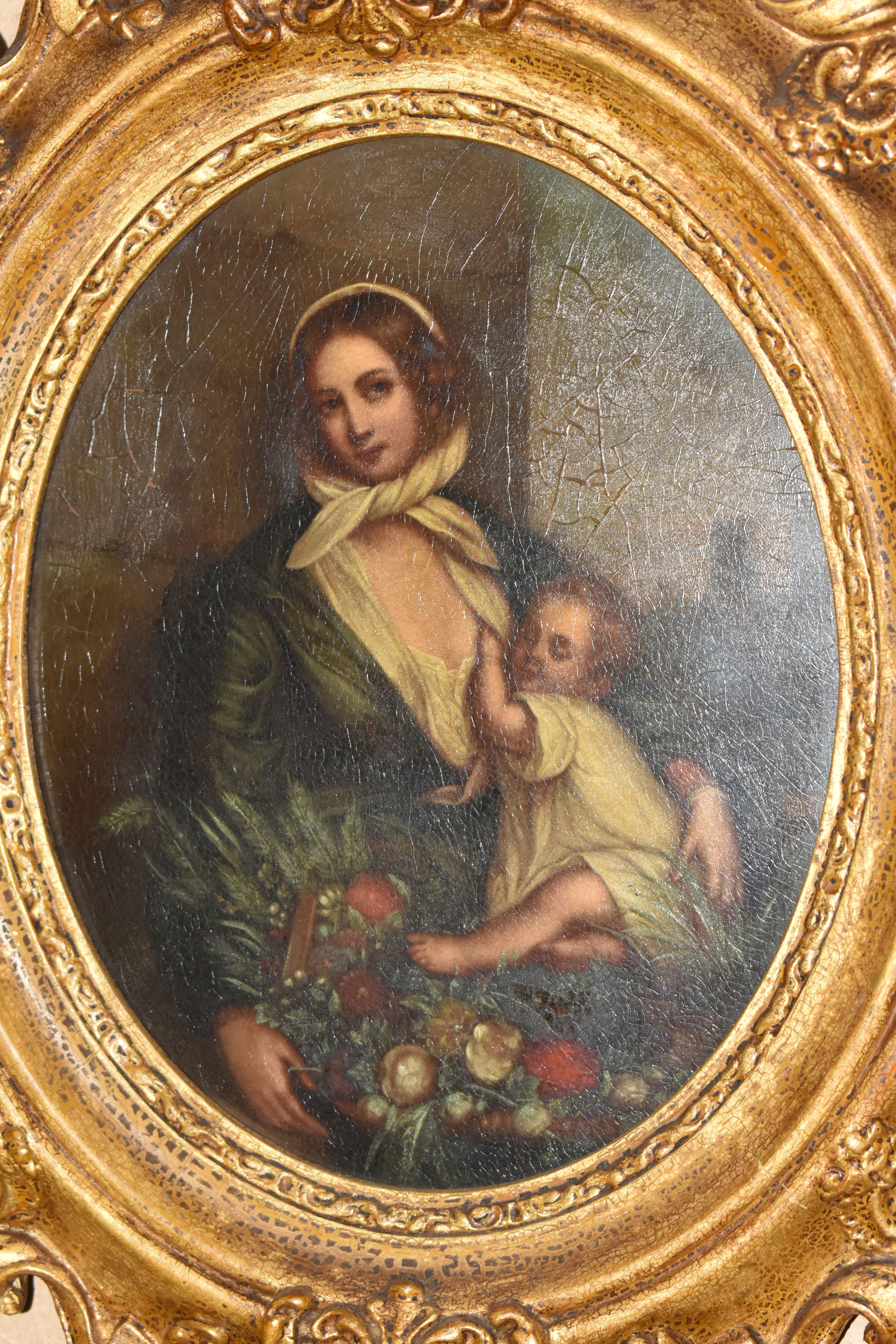 A 19TH CENTURY ENGLISH SCHOOL PORTRAIT OF MOTHER AND CHILD, the mother is depicted as a flower - Image 4 of 6