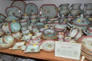 A LARGE ADAMS TEA AND DINNER SET IN HAND-PAINTED 'CALYX WARE' PATTERN to include coffee cups,