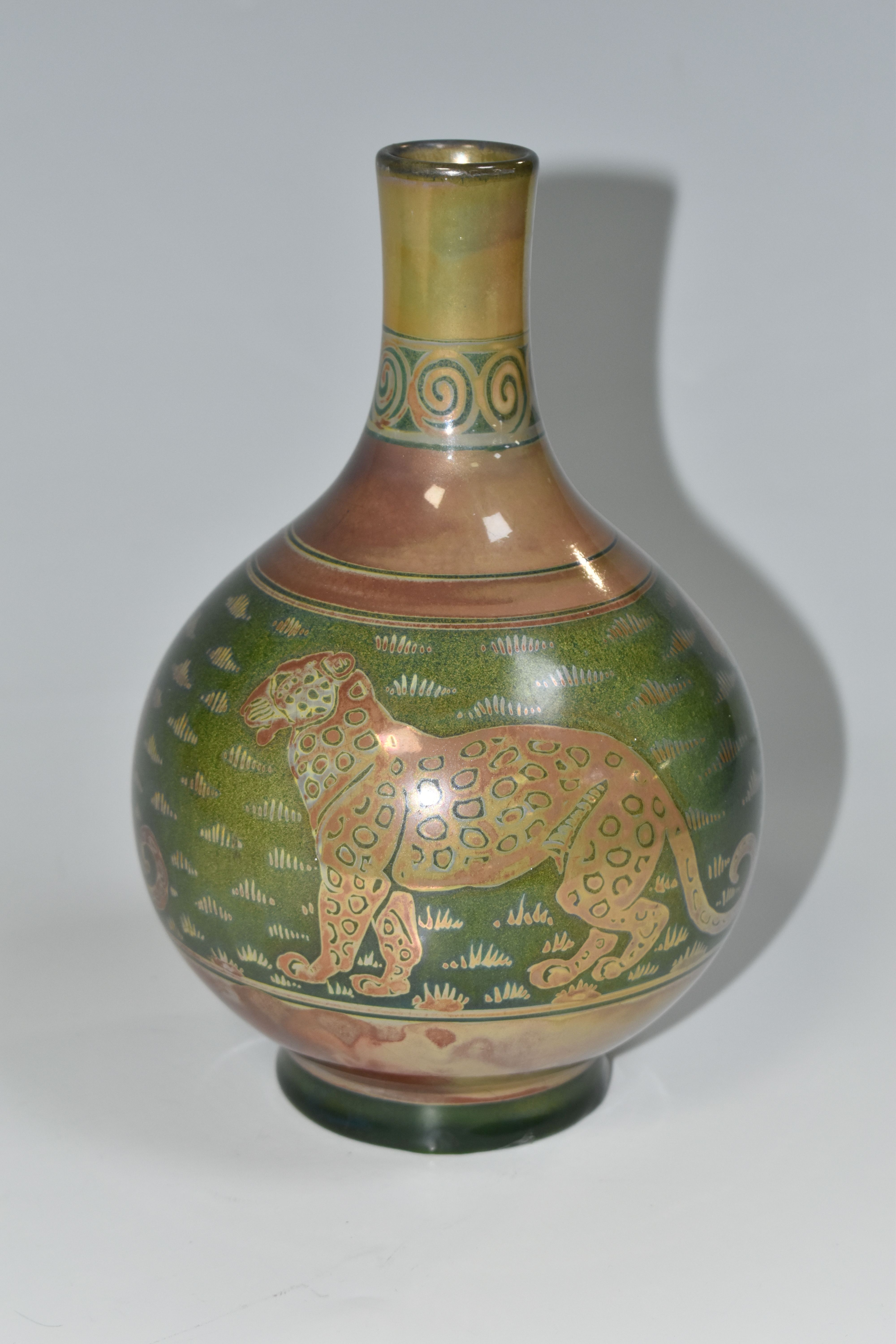 A PILKINGTON'S VASE, decorated with leopards on a mid-green ground, P and Bs impressed mark to - Image 2 of 5