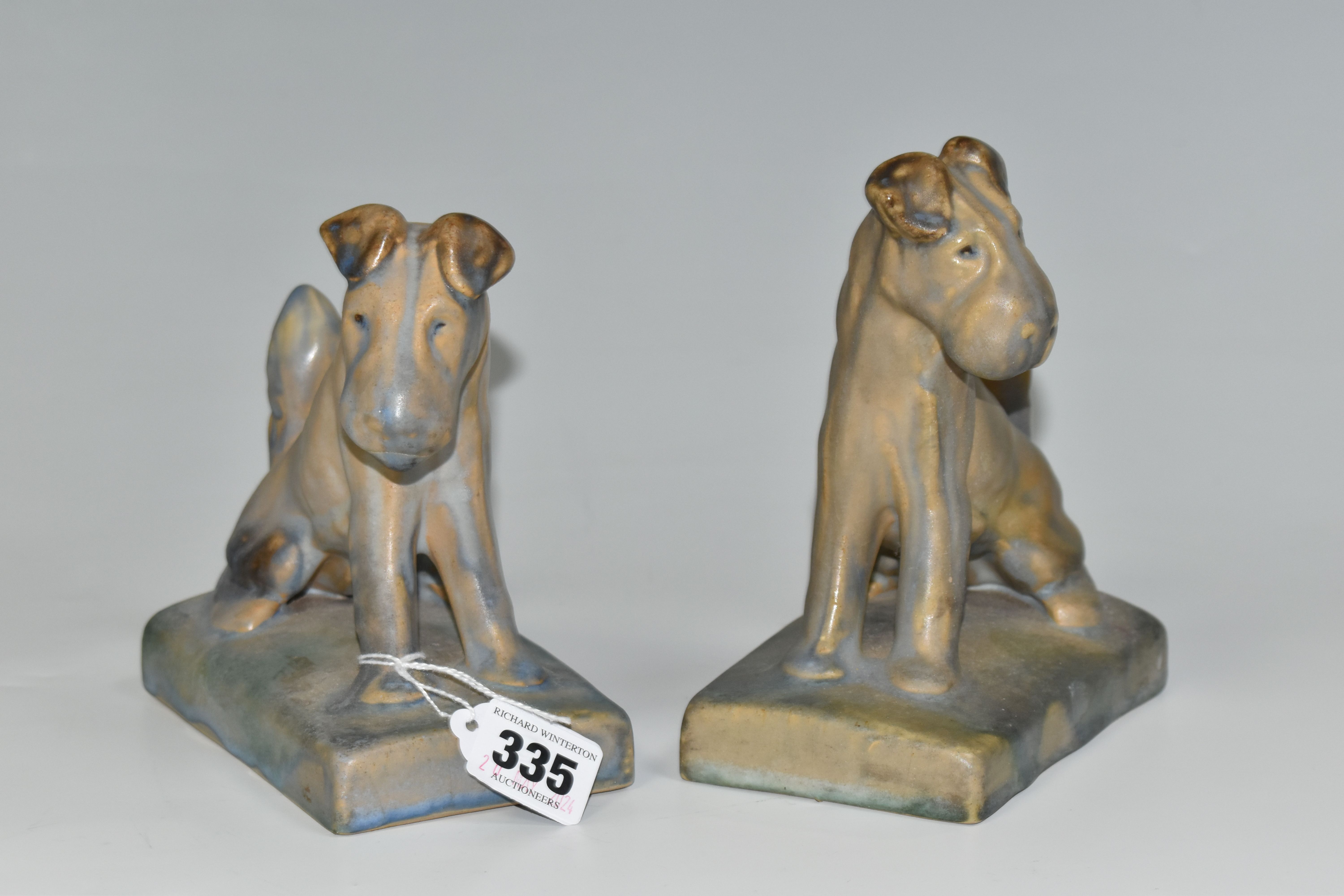 A PAIR OF BOURNE DENBY TERRIER BOOKENDS, 1920s-1930s Danesby Ware, printed marks to base, height - Image 2 of 5