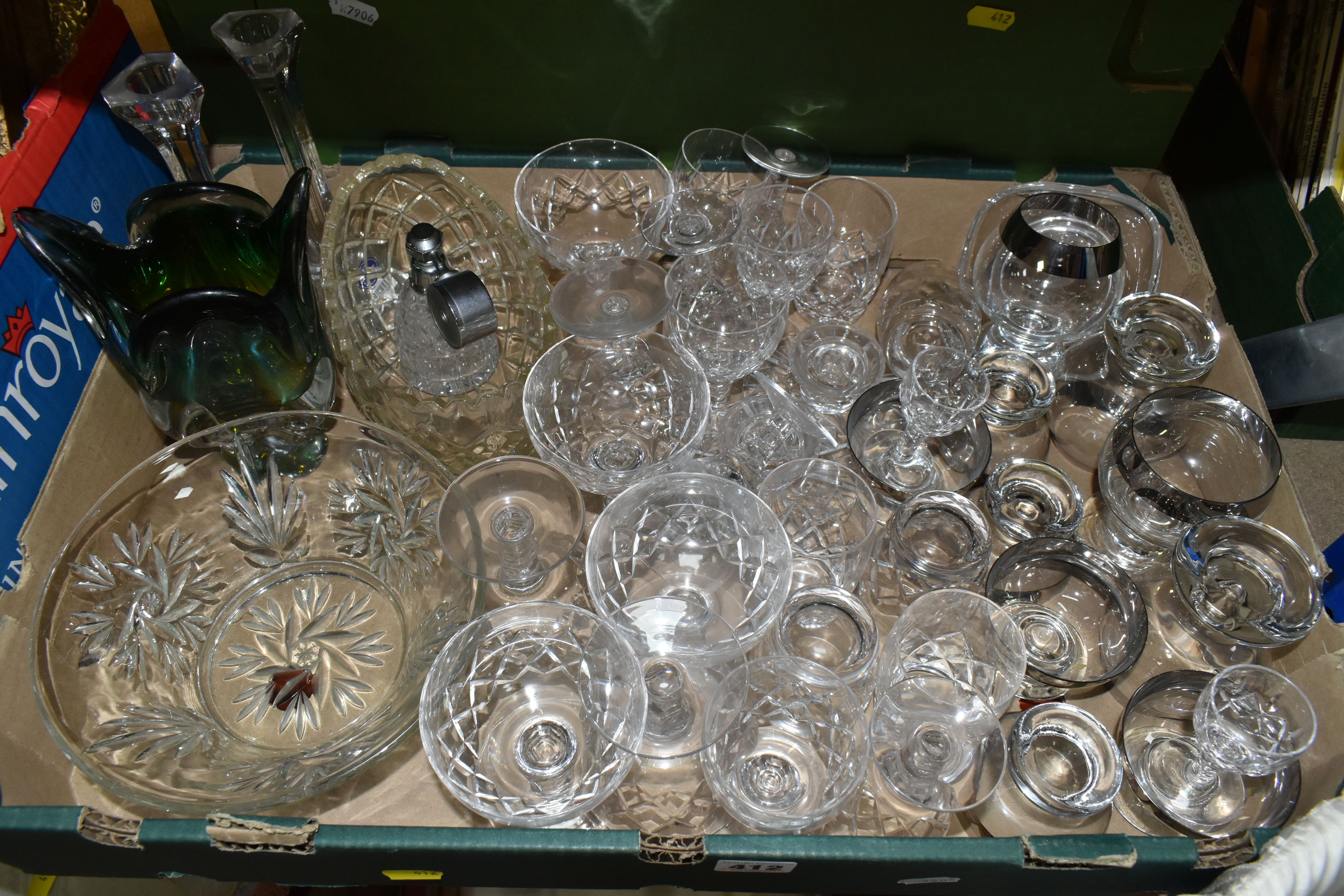 THREE BOXES OF VINTAGE GLASSWARE AND DECORATIONS including vintage atomiser, a pair of Royal Doulton - Image 3 of 4