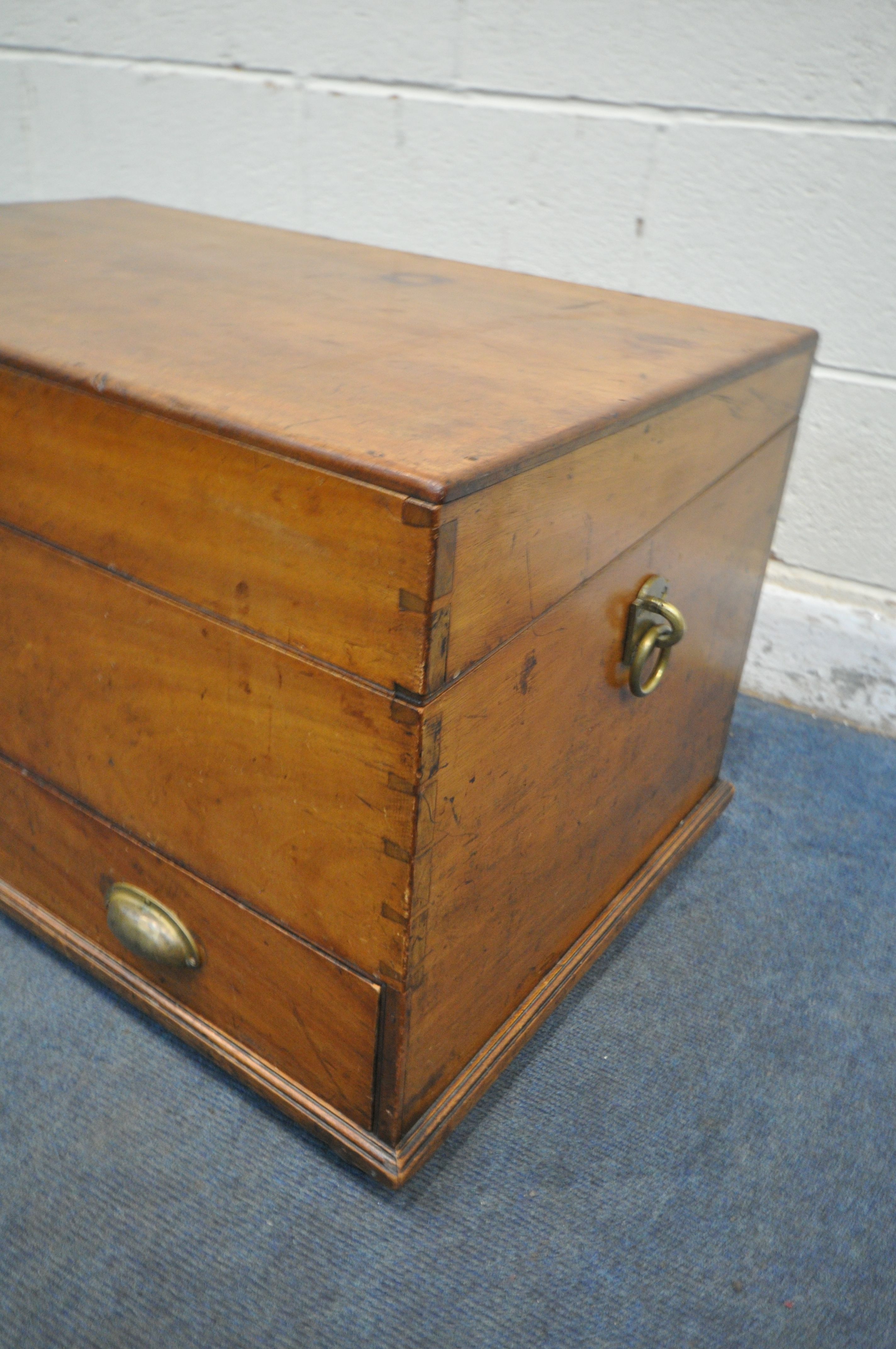 A LATE 19TH CENTURY WALNUT BLANKET CHEST, bearing a brass label reading Whitfield & Co, - Image 2 of 5