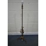 AN ART NOUVEAU BRASS AND COPPER TELESCOPIC STANDARD LAMP, height