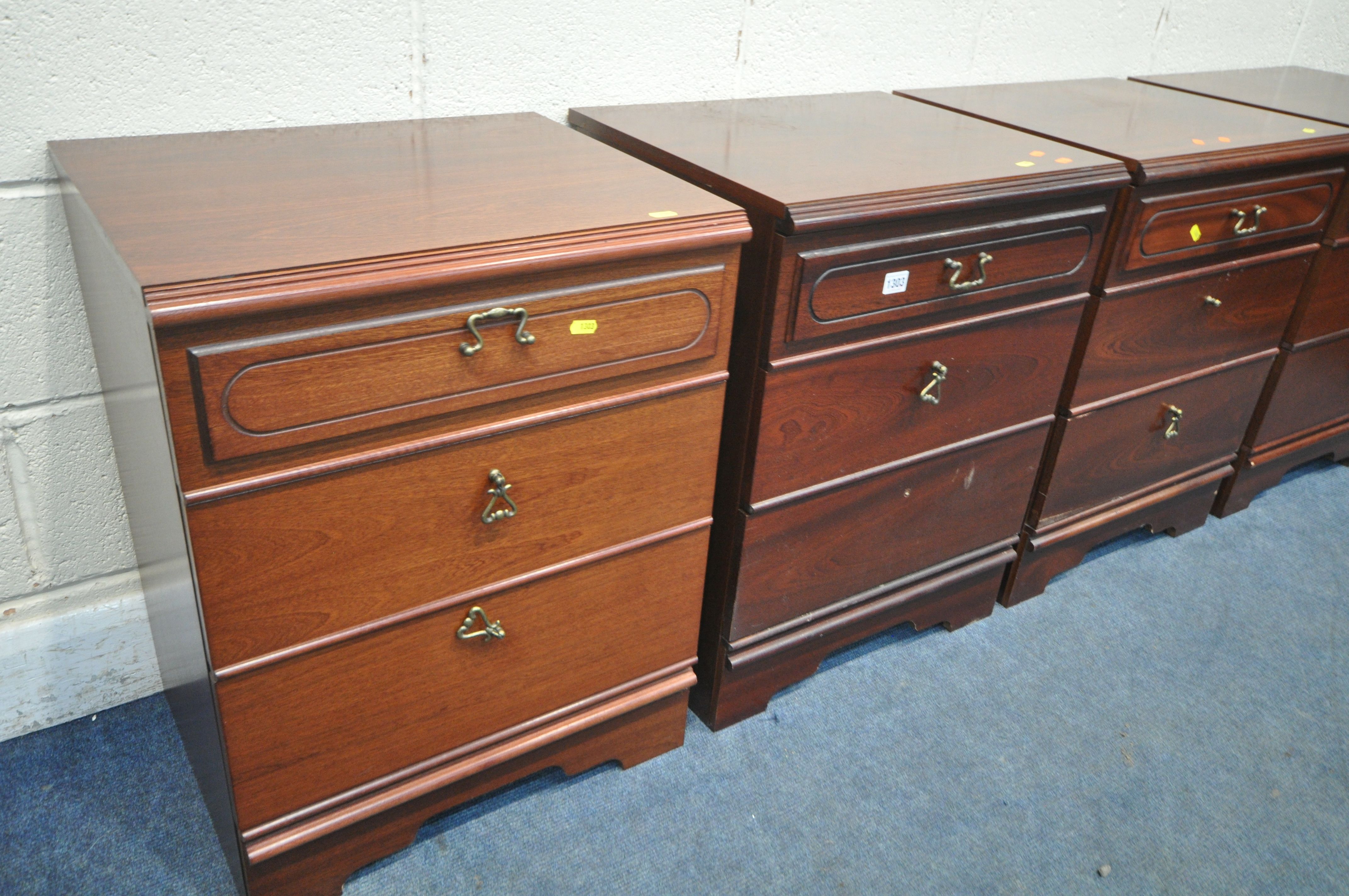 FOUR MAHOGANY CHEST OF THREE DRAWERS (condition report: two missing/broken handles) (4) - Image 2 of 2