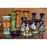 A GROUP OF LUSTRE WARE VASES, ETC, to include a Burleigh Ware Charlotte Rhead vase decorated with