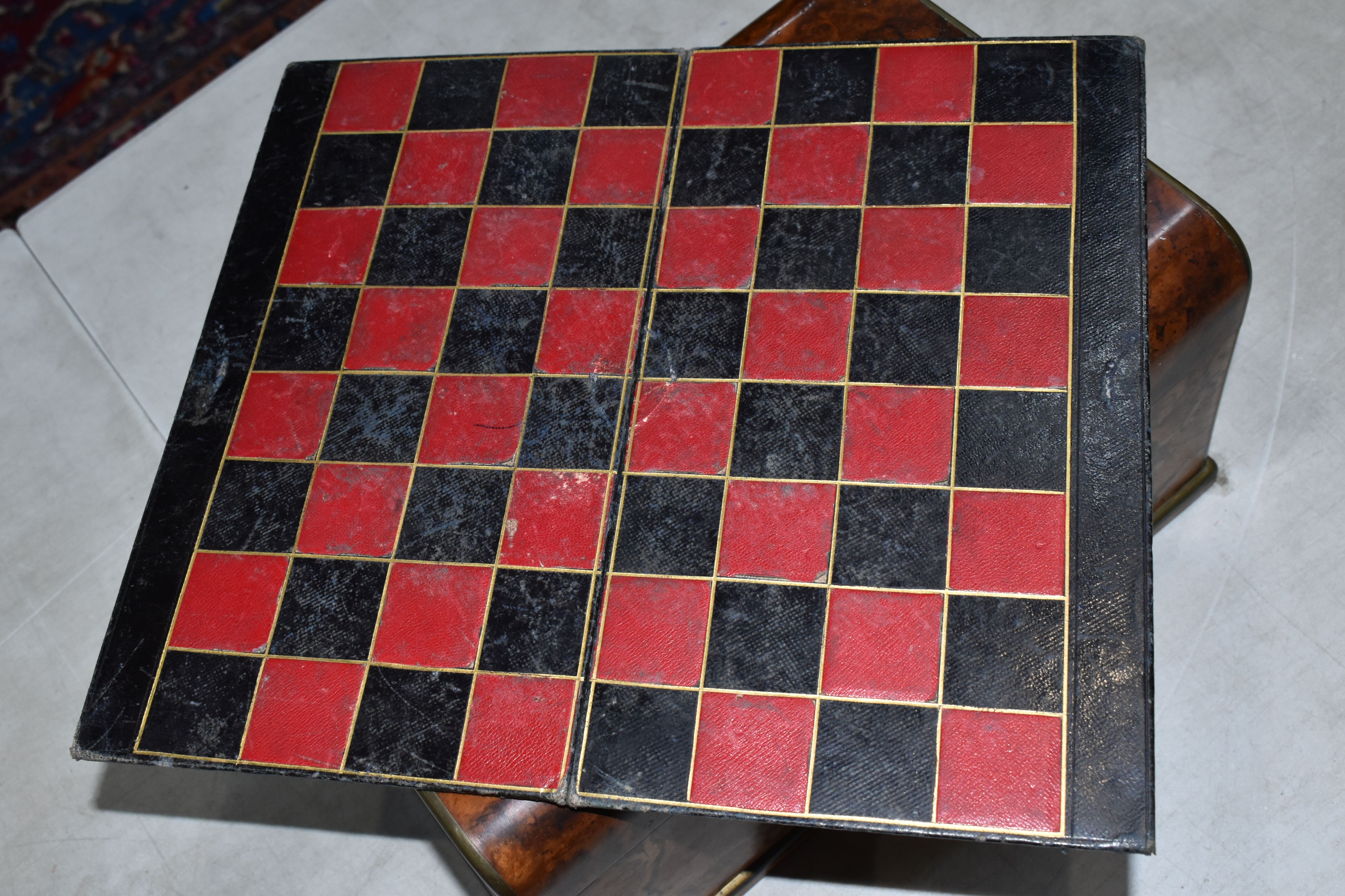 A VICTORIAN BURR WALNUT AND BRASS BOUND GAMES COMPENDIUM, the rectangular box with hinged lid with - Image 28 of 45