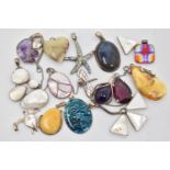 ASSORTED PENDANTS, to include two large white metal and mother of pearl pendants (one AF) each