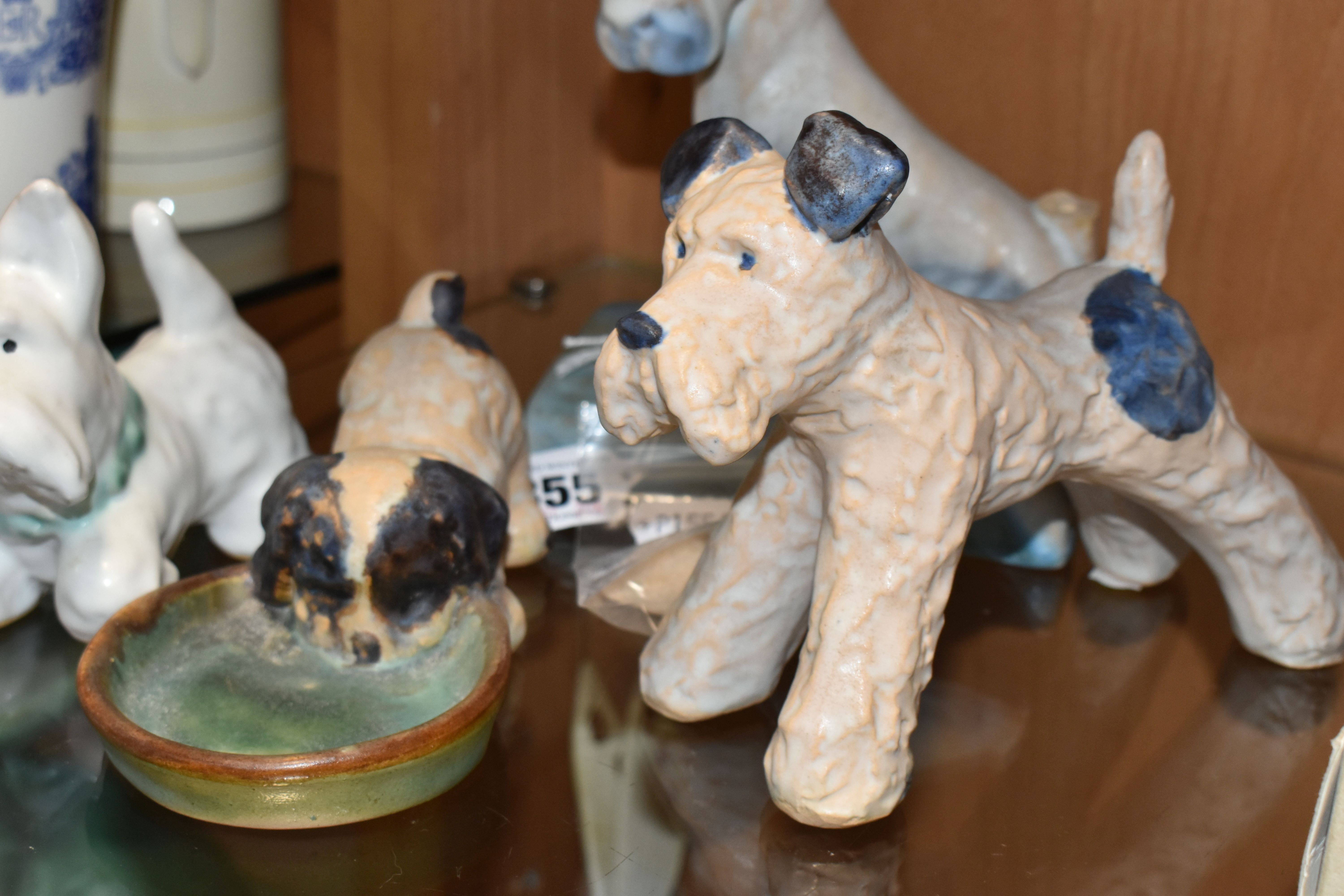 FOUR BOURNE DENBY DOGS c1930, comprising a Danesby Ware bookend in the form of a terrier (broken - Image 2 of 7