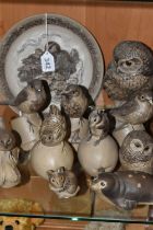 A COLLECTION OF POOLE POTTERY STONEWARE BIRDS AND ANIMALS, to include figures of owls, wrens,