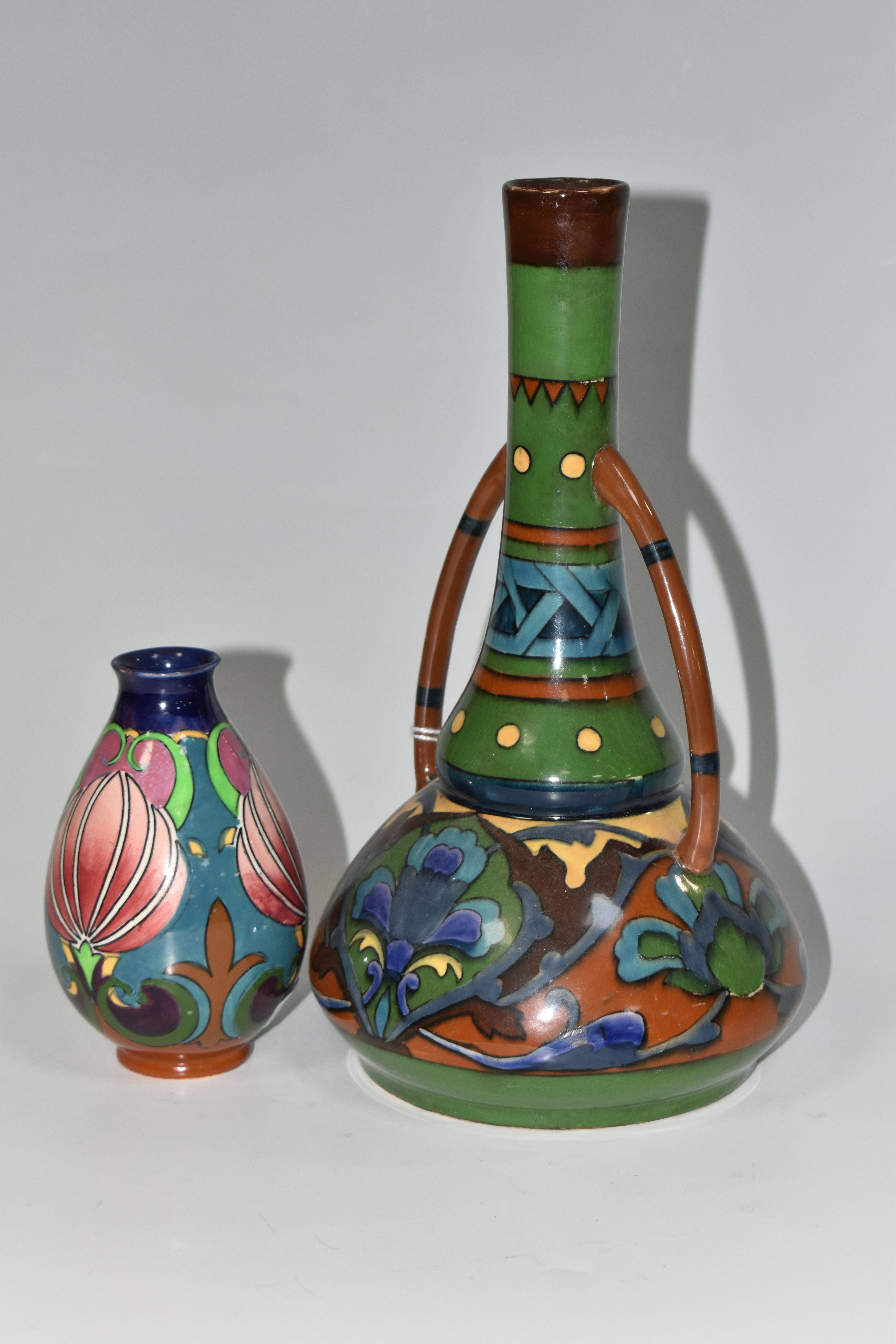 TWO WILEMAN & CO FOLEY INTARSIO VASES, comprising a twin handled vase, model no 3042, height 24cm, - Image 4 of 6