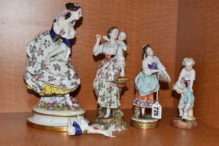 THREE LATE 19TH AND EARLY 20TH CENTURY CONTINENTAL RUDOLSTADT VOLKSTEDT PORCELAIN FIGURES AND